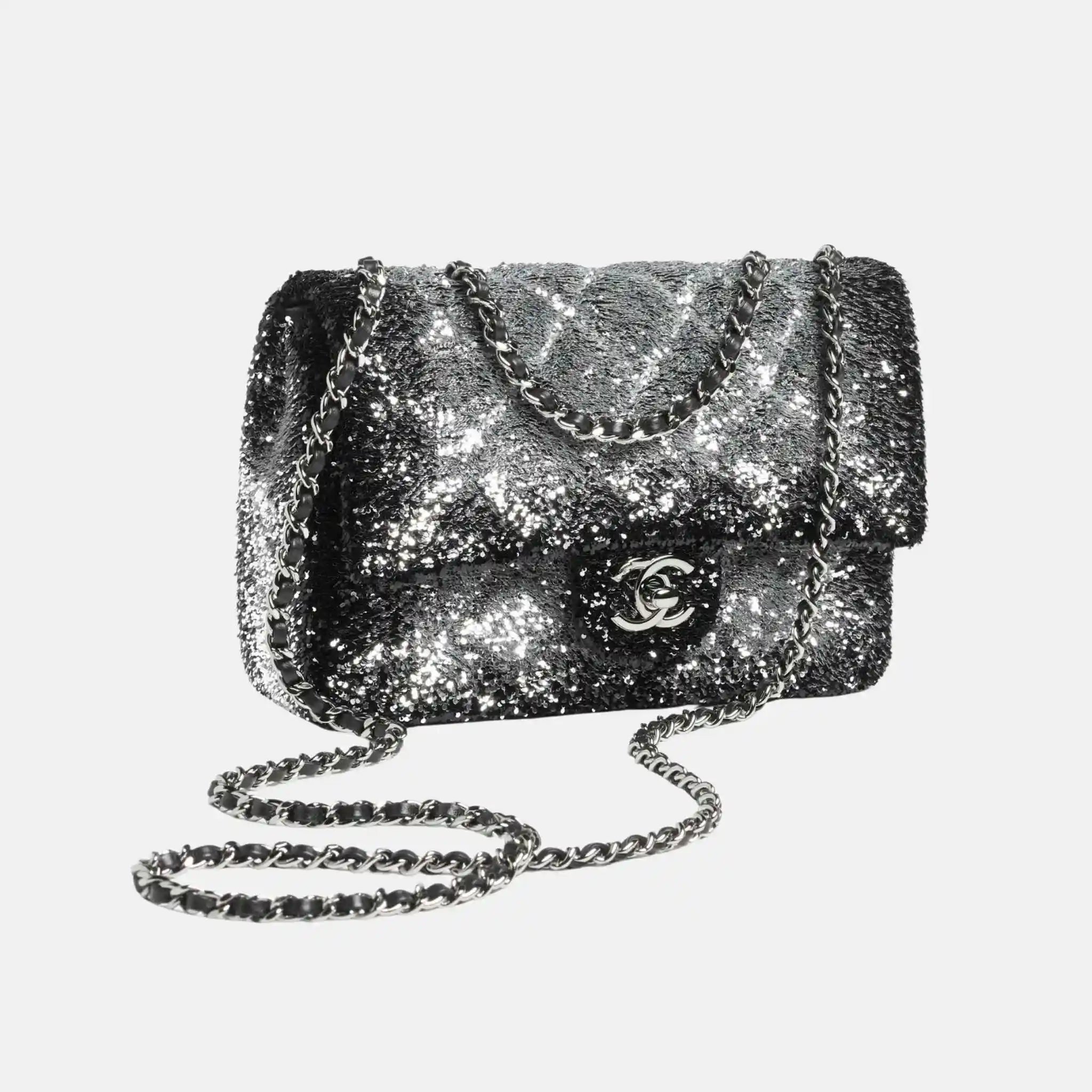 Flap Bag in Quilted Gradient Sequins and Ruthenium