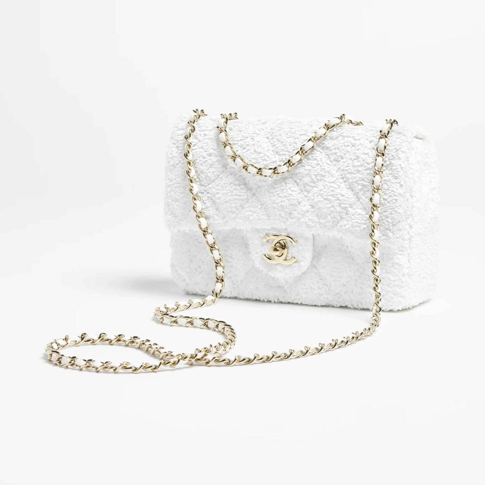 Flap Bag in Quilted Sequins and Gold Metal