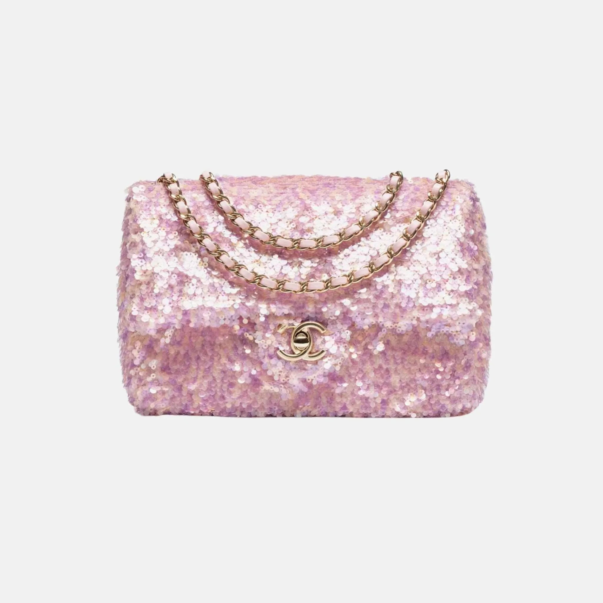Chanel Flap Bag Sequins & Gold Tone Metal Pink And Light pink