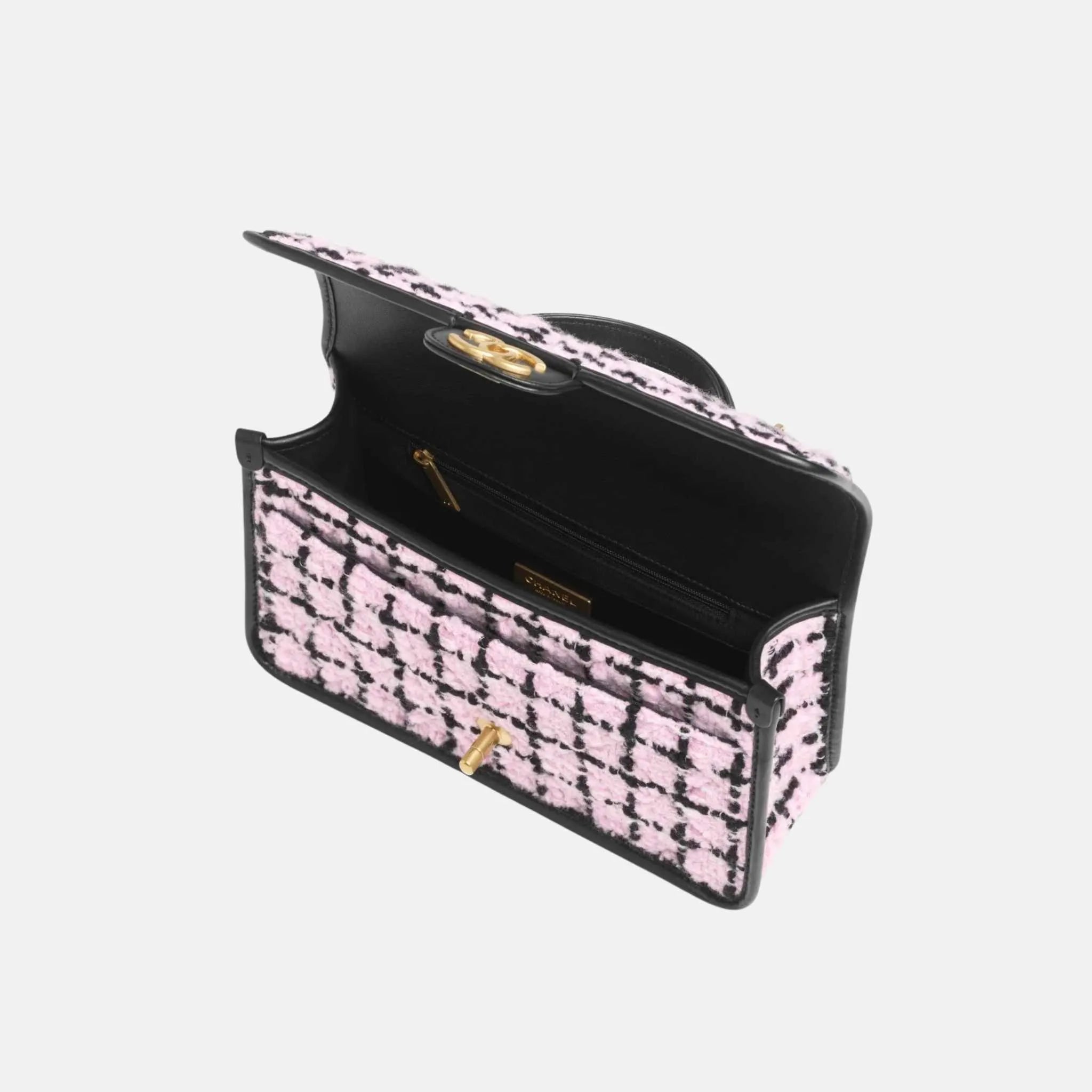 Flap Bag Top Handle in Wool Tweed and Calfskin