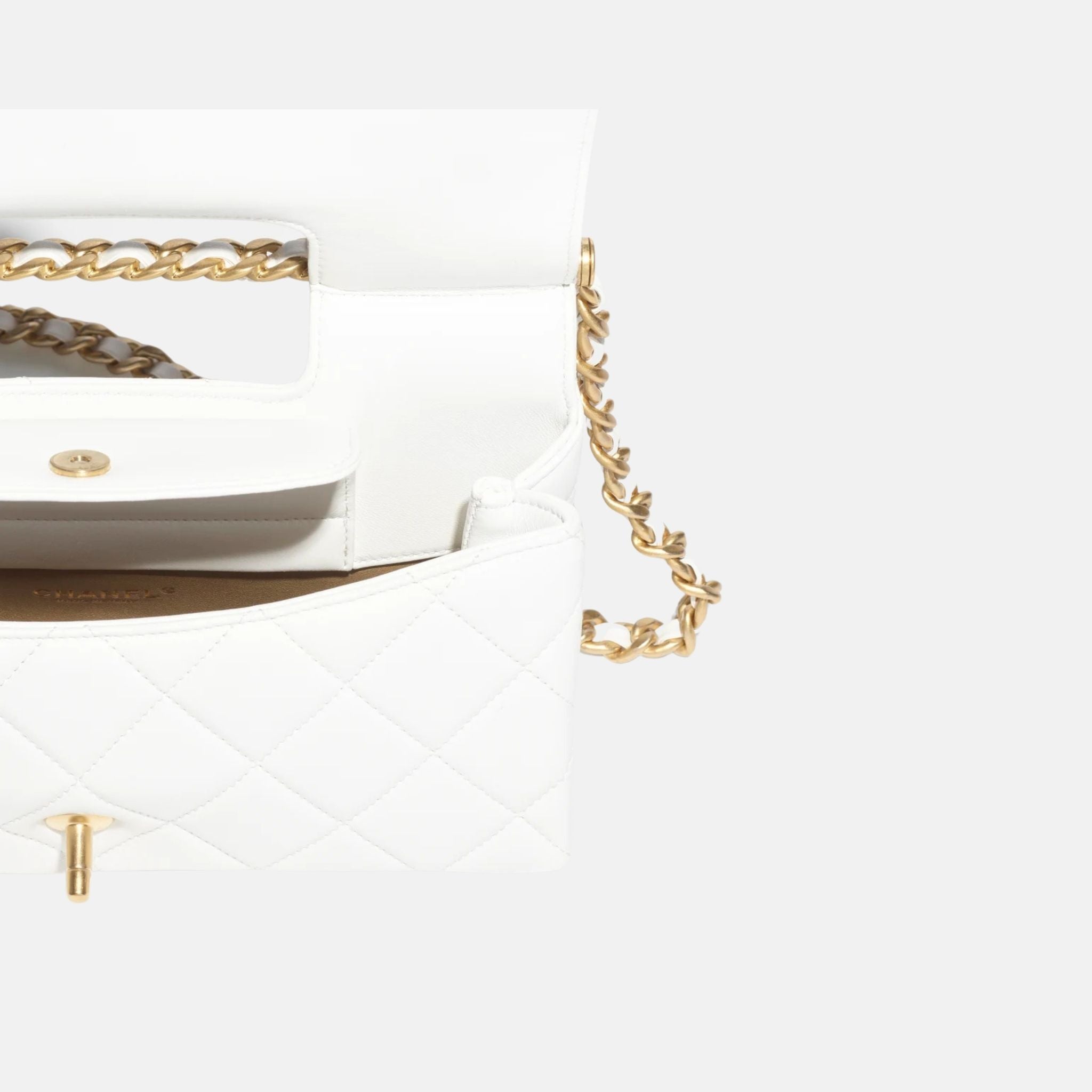 Flap Bag With Top Handle In Shiny Lambskin