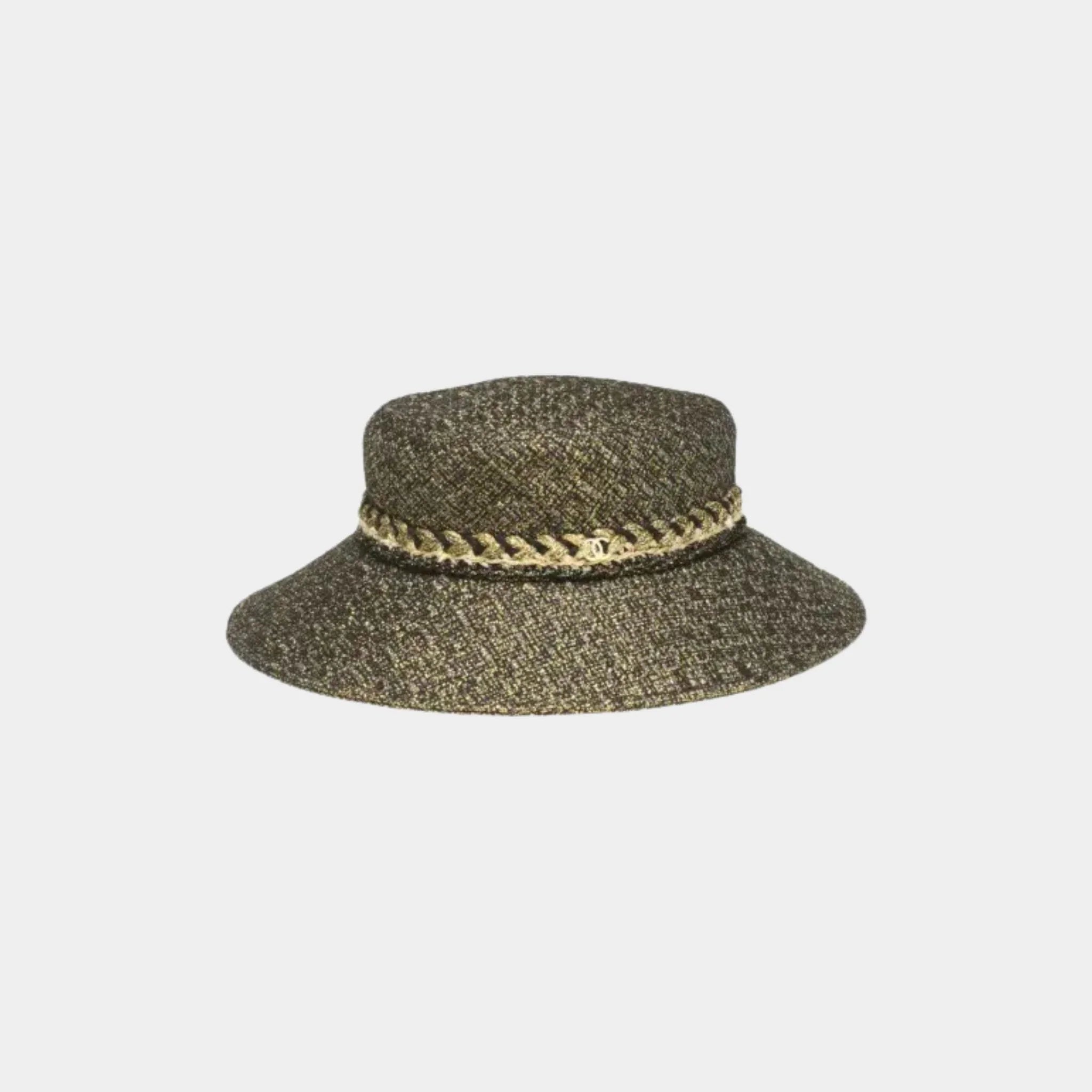 Chanel Hat Tweed, Gold Black ,front