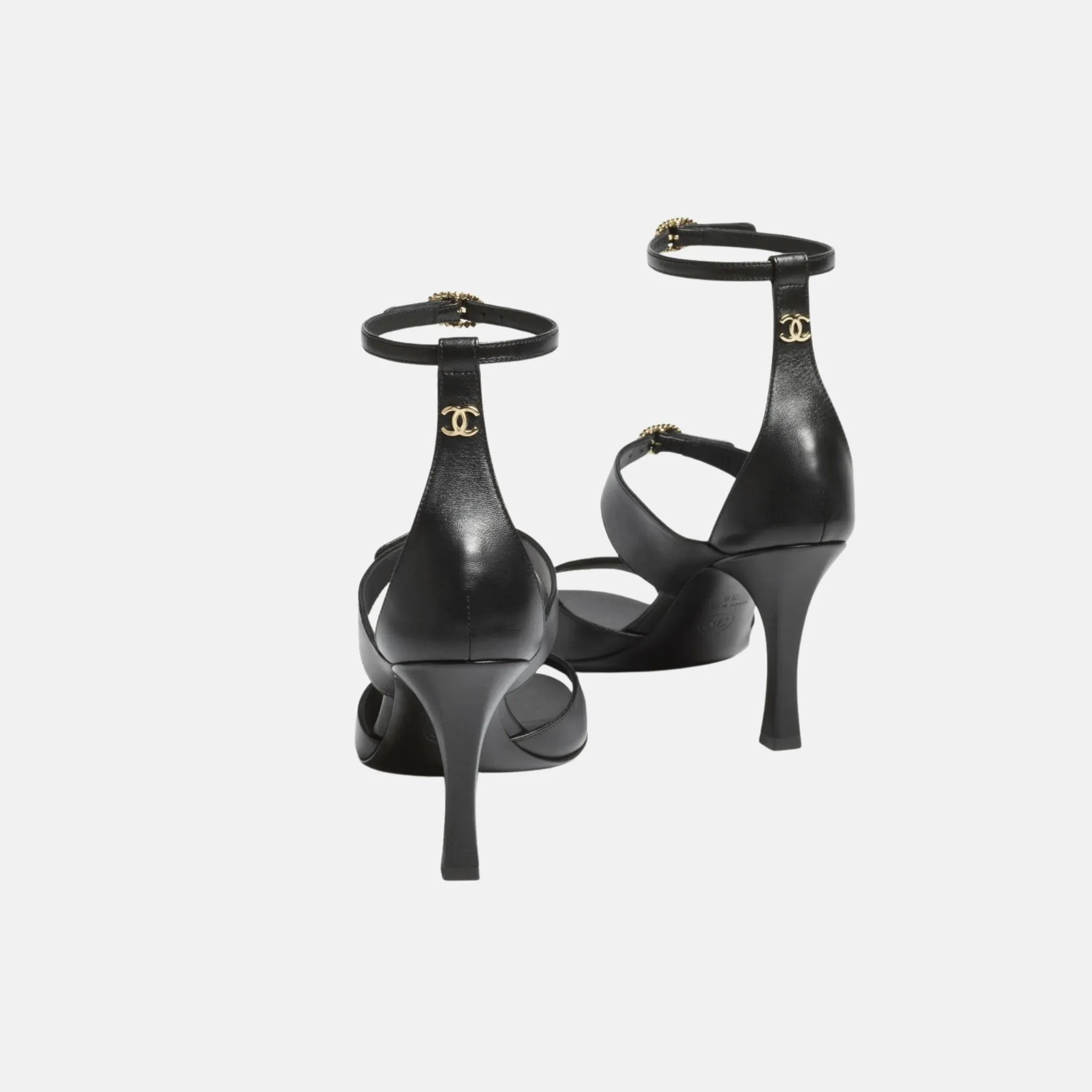 Heeled Sandals in Black Lambskin