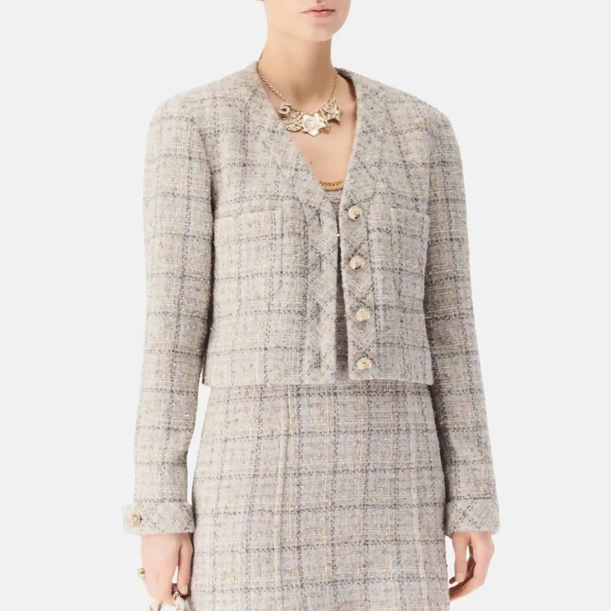 Jacket in Wool and Cotton Tweed