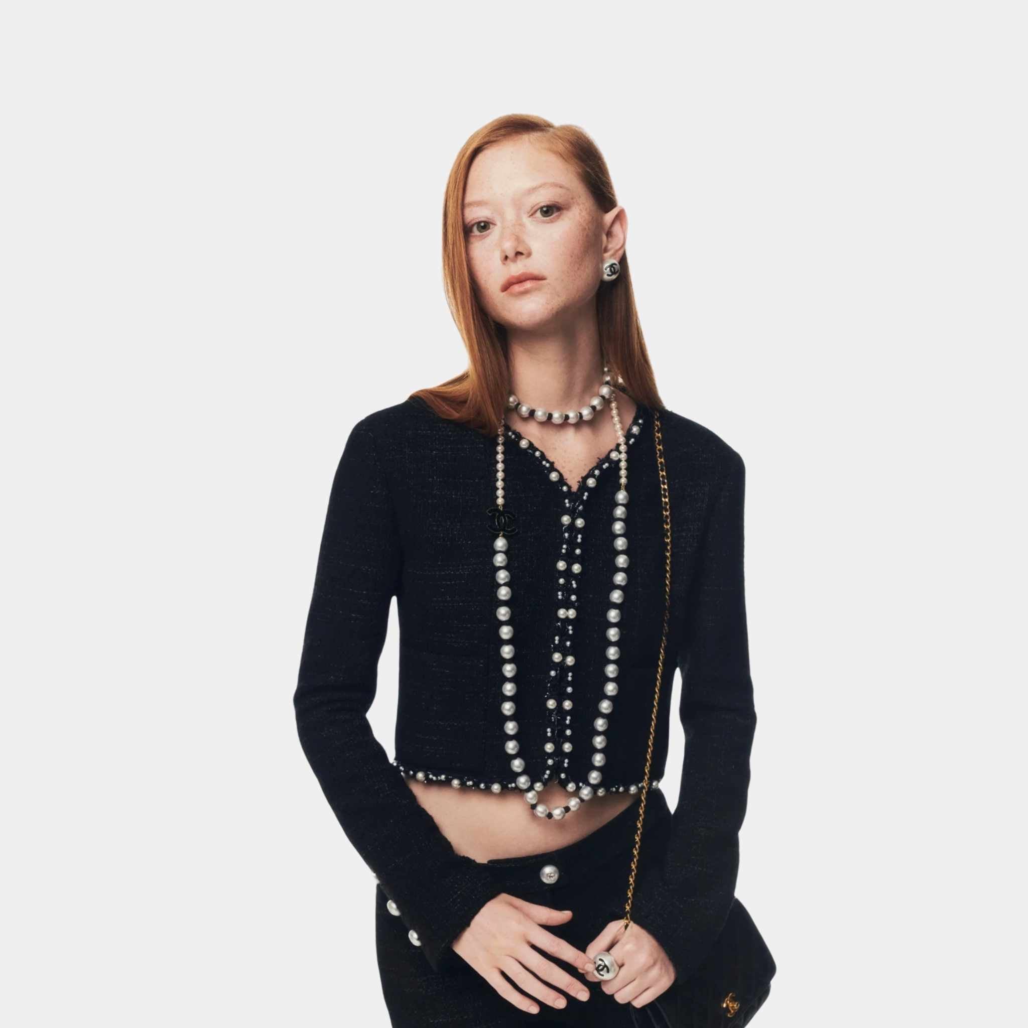 Jacket Tweed Imitation Pearls Black & White