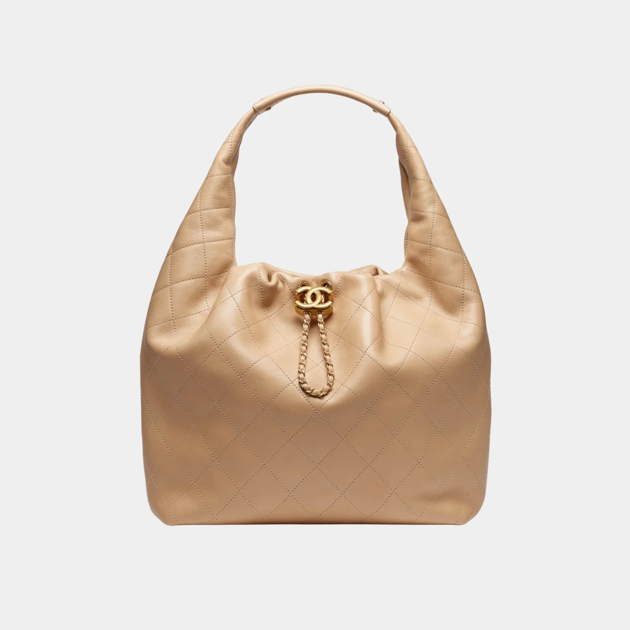 Large Hobo Bag in Calfskin & Gold-Tone Metal