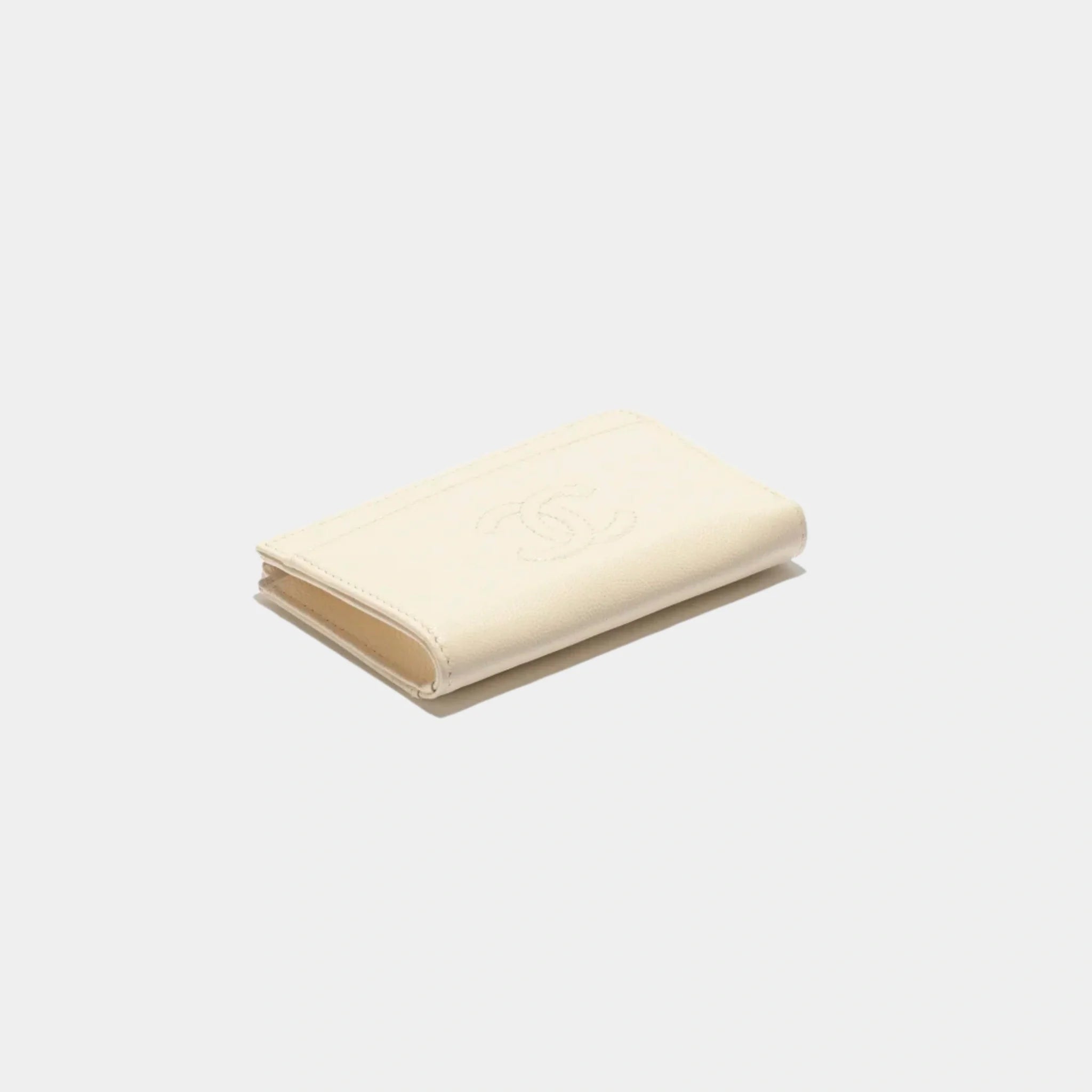 Light Beige Zipped Card Holder Grained Shiny Calfskin