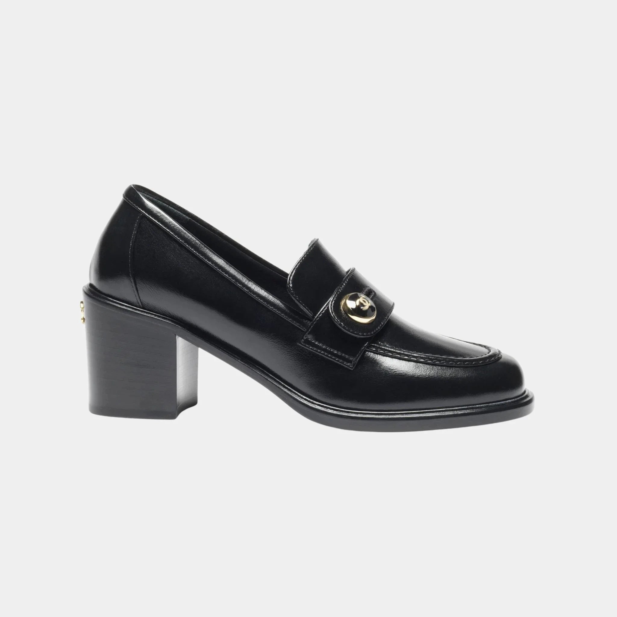 Chanel Loafers in Black Shiny Calfskin, Black, Side