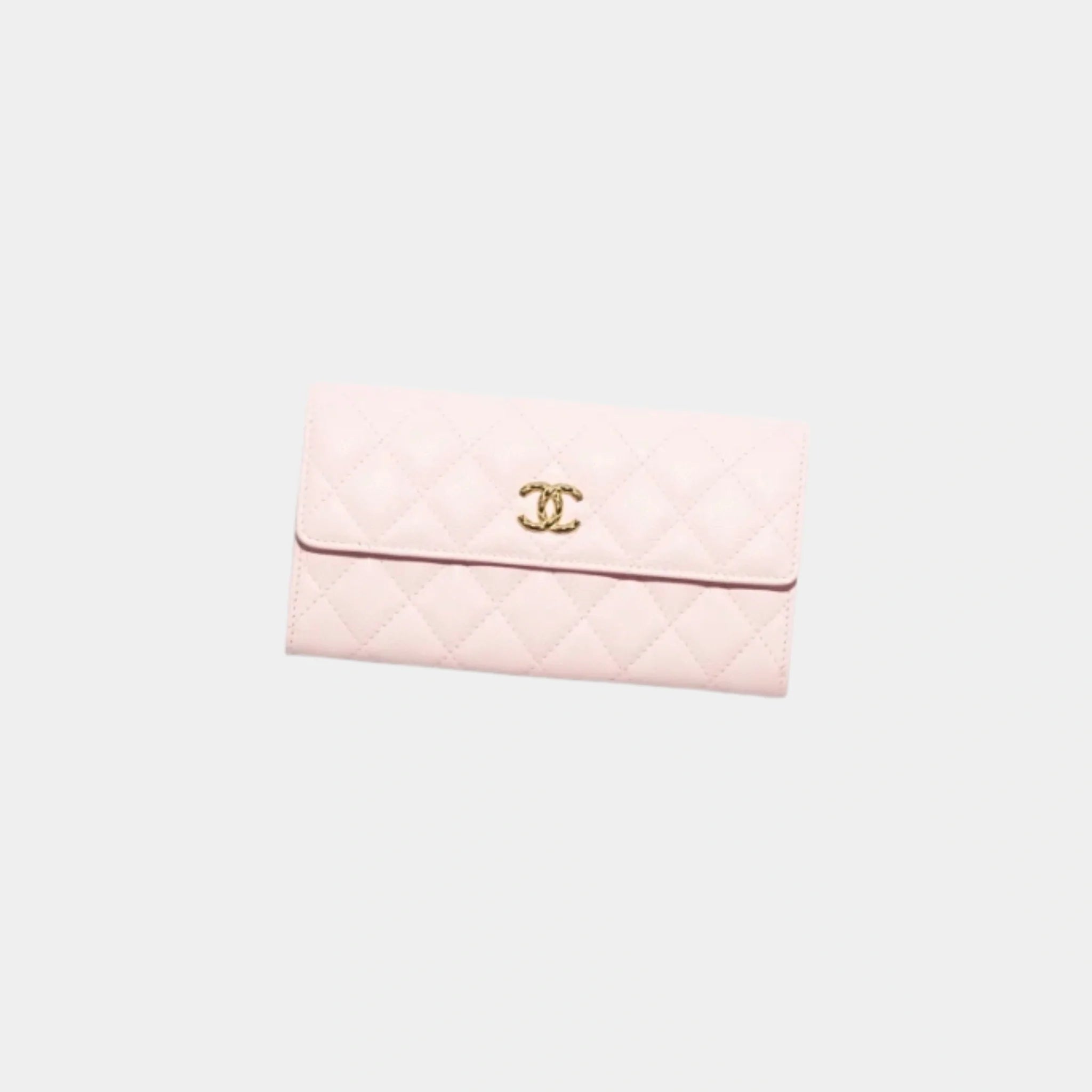 Chanel Long Flap Wallet in Grained Shiny Calfskin, Light Pink, Front