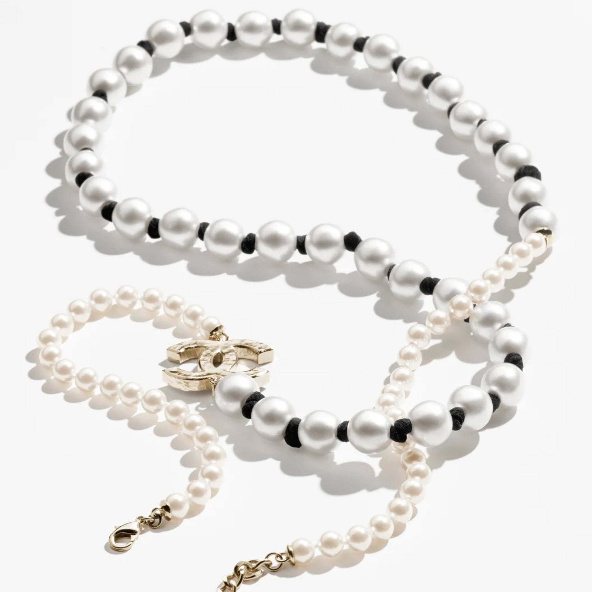 Long Necklace Metal Glass Imitation Pearls Silk Resin