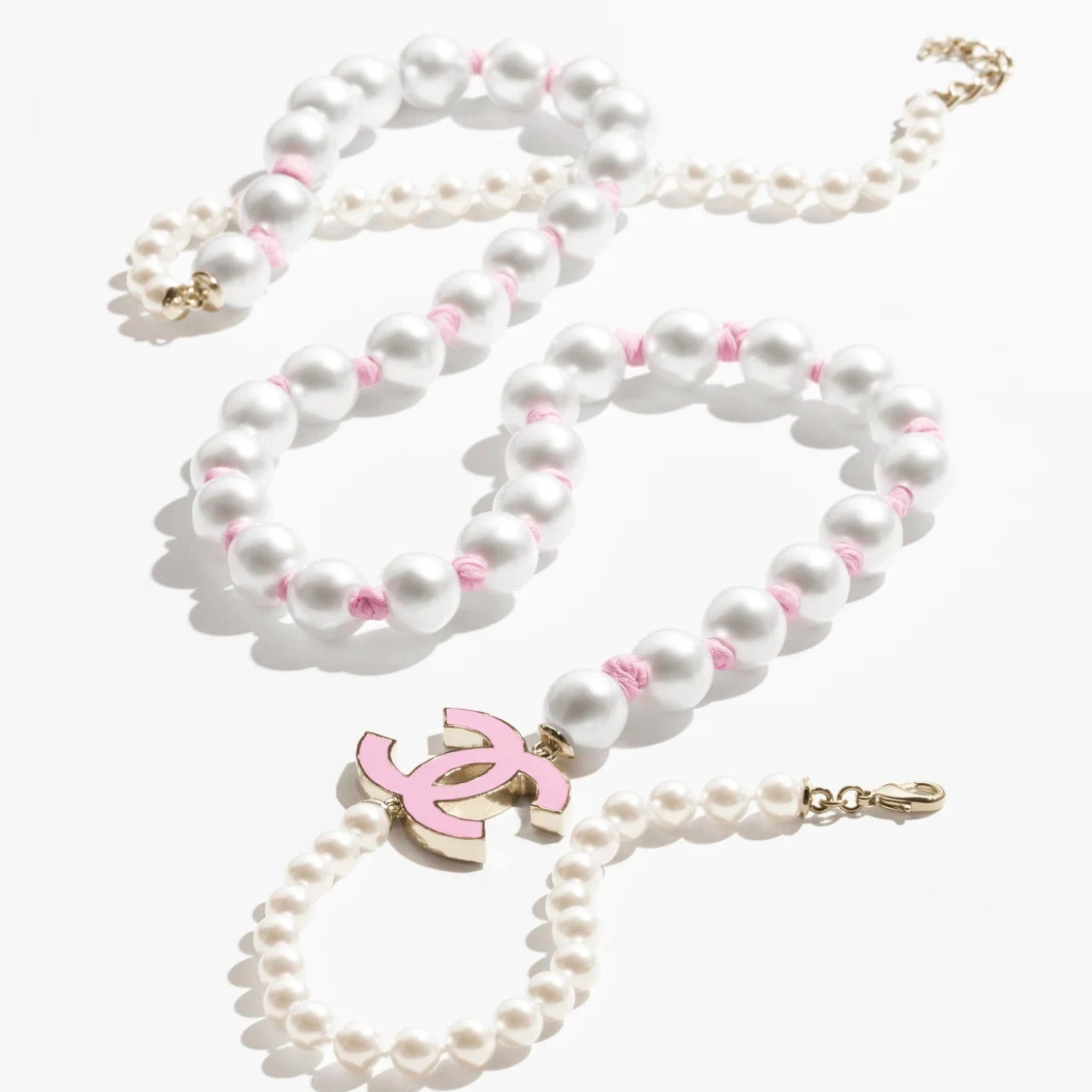 Long Necklace Metal Glass Imitation Pearls Silk Resin