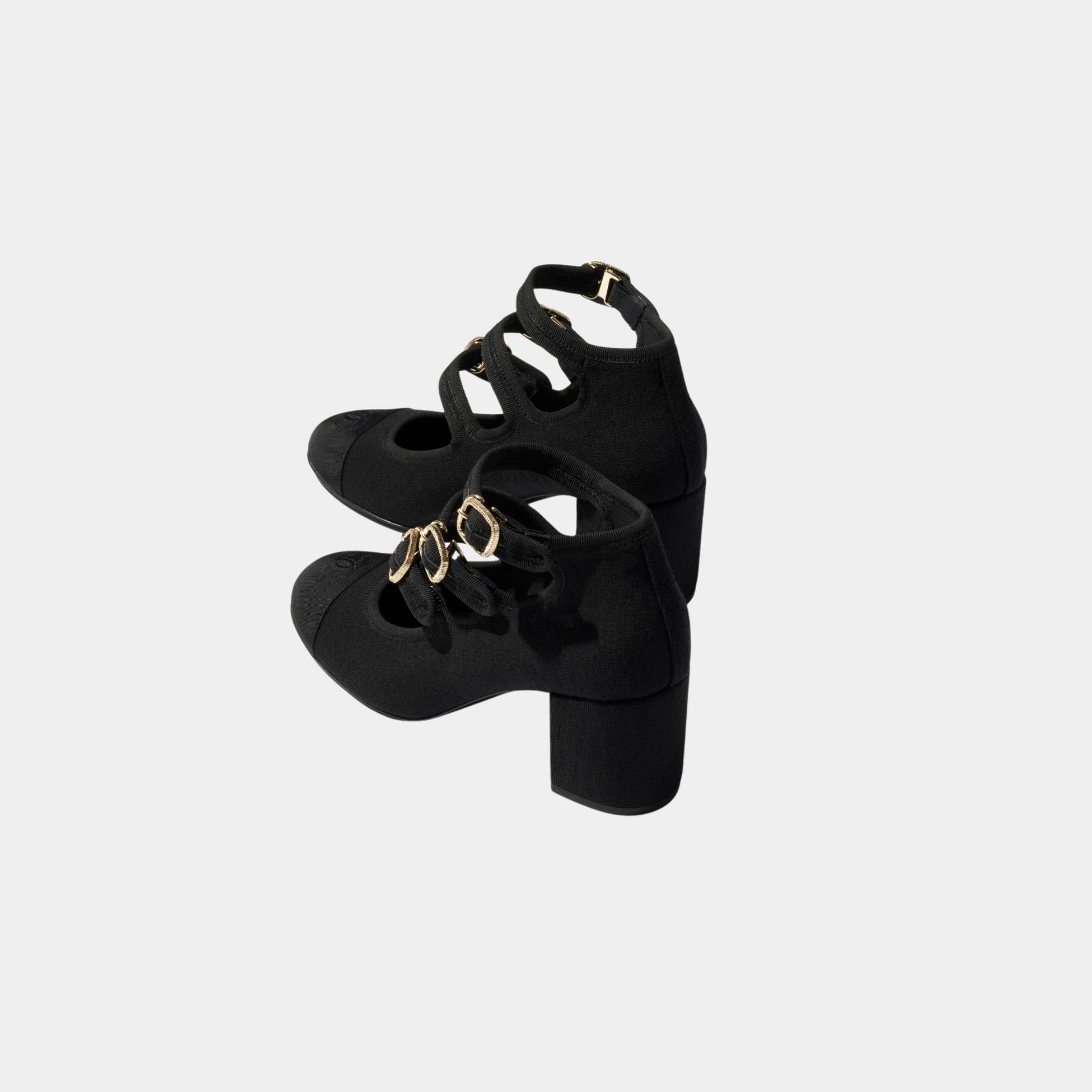 Mary Janes Fabric And Grosgrain Heels In Black