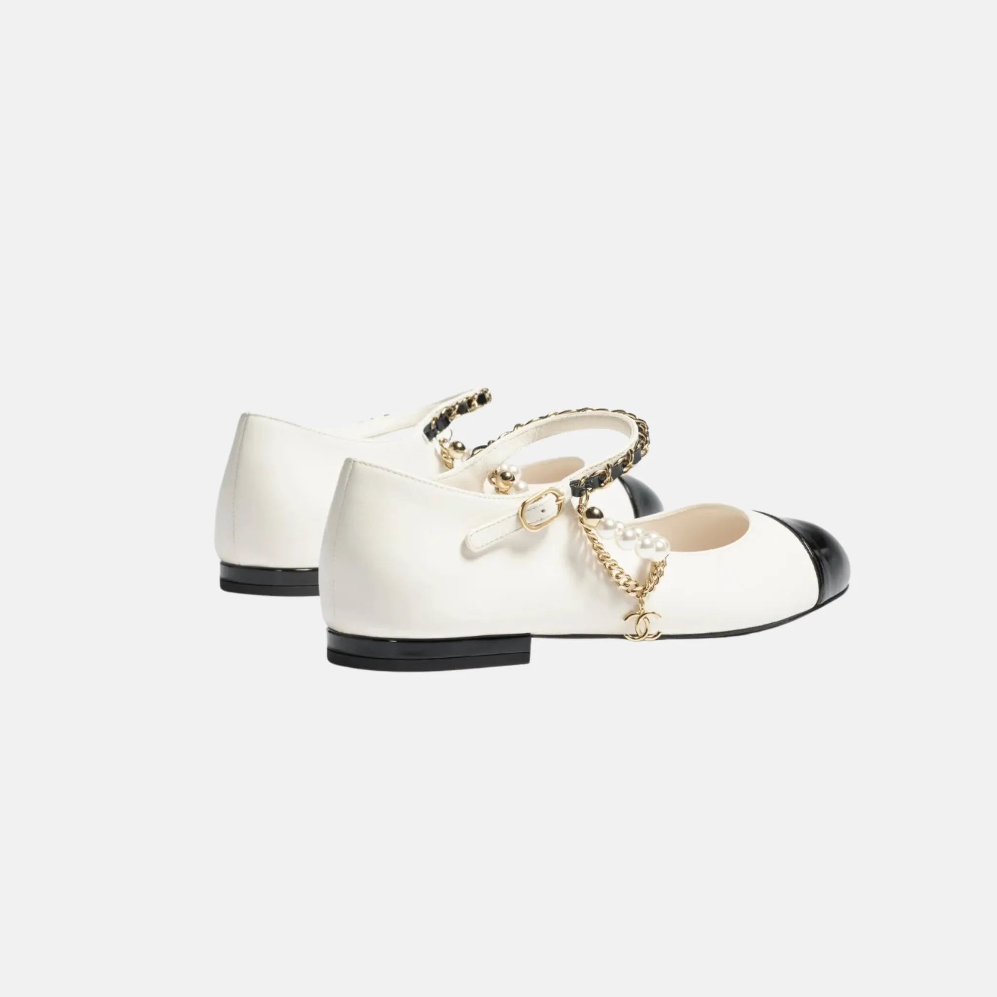 Mary Janes in Lambskin and Patent Calfskin with Pearls