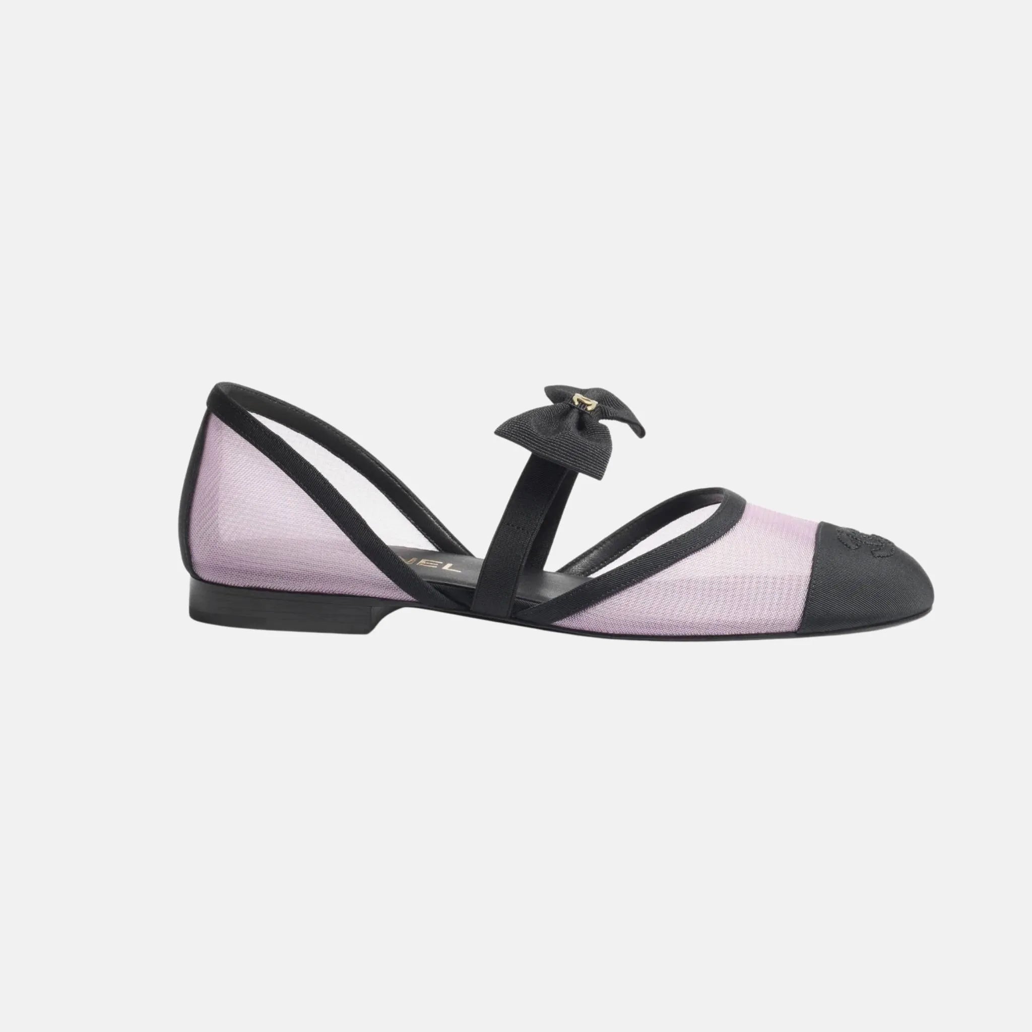 Chanel Mary Janes in Mesh and Grosgrain, Light Pink, Side