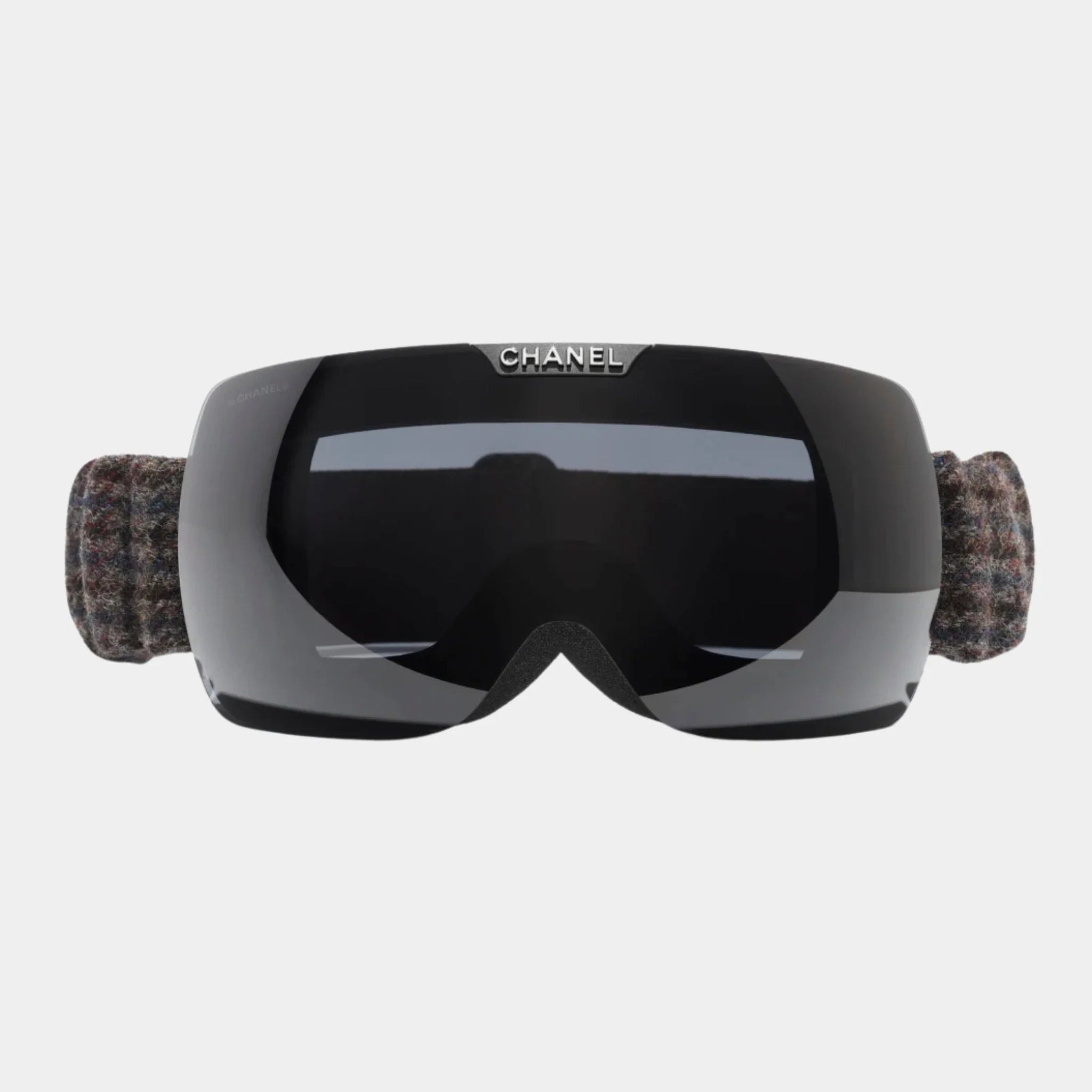 Chanel Mask Glasses in Nylon and Tweed, Grey, Front