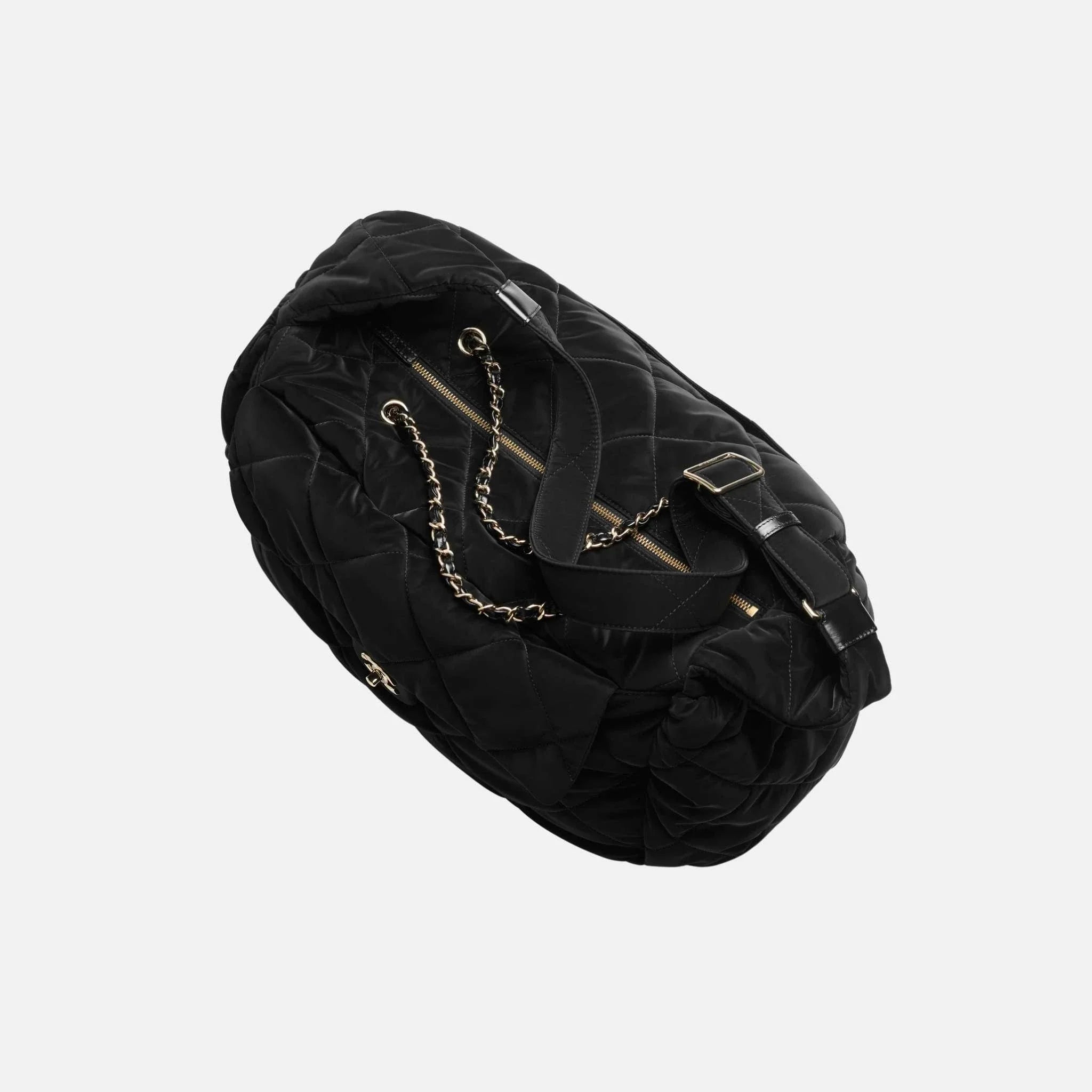 Maxi Bowling Bag Velvet Effect Nylon Gold Tone Metal