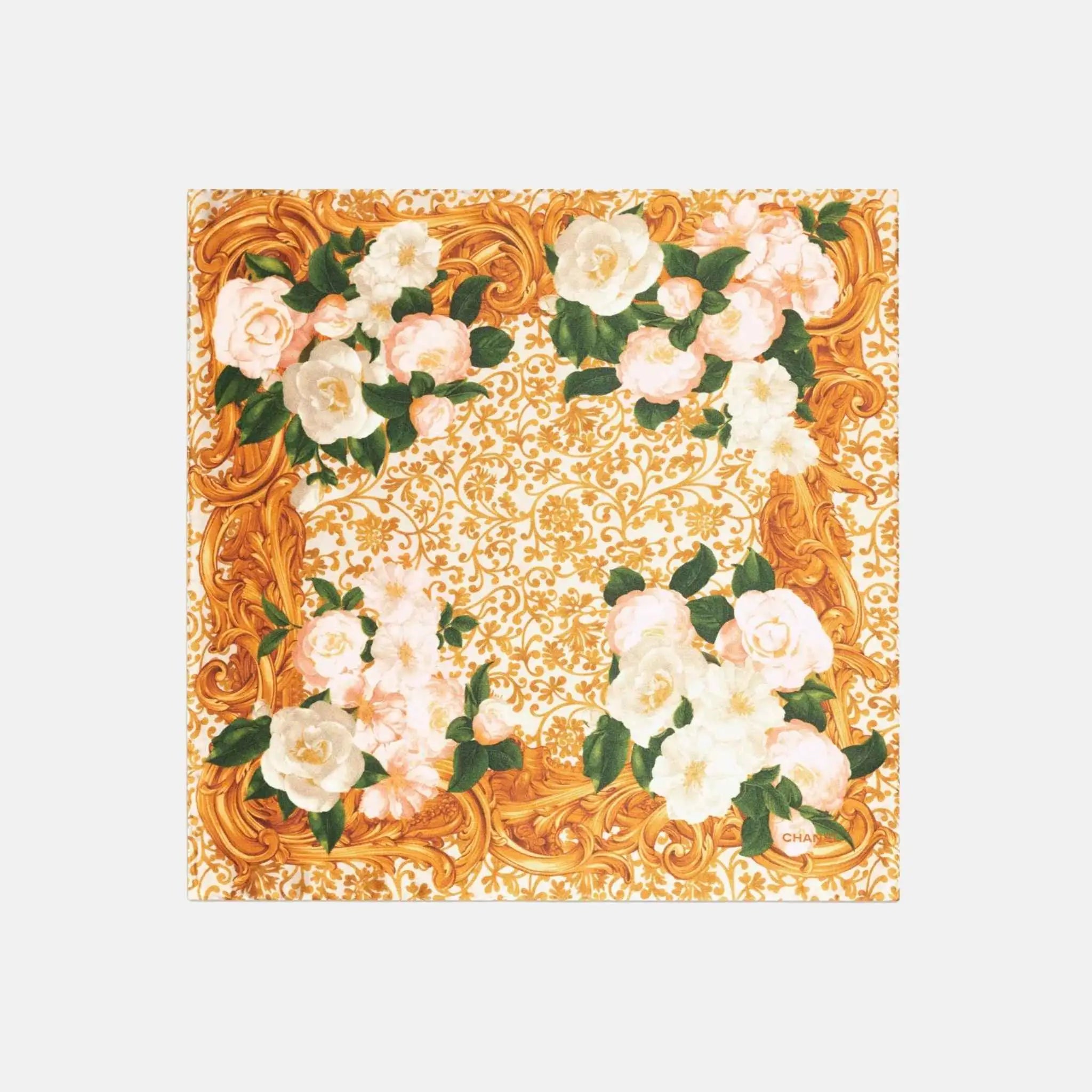 Mini Bandana in Silk Satin Light Beige and Golden