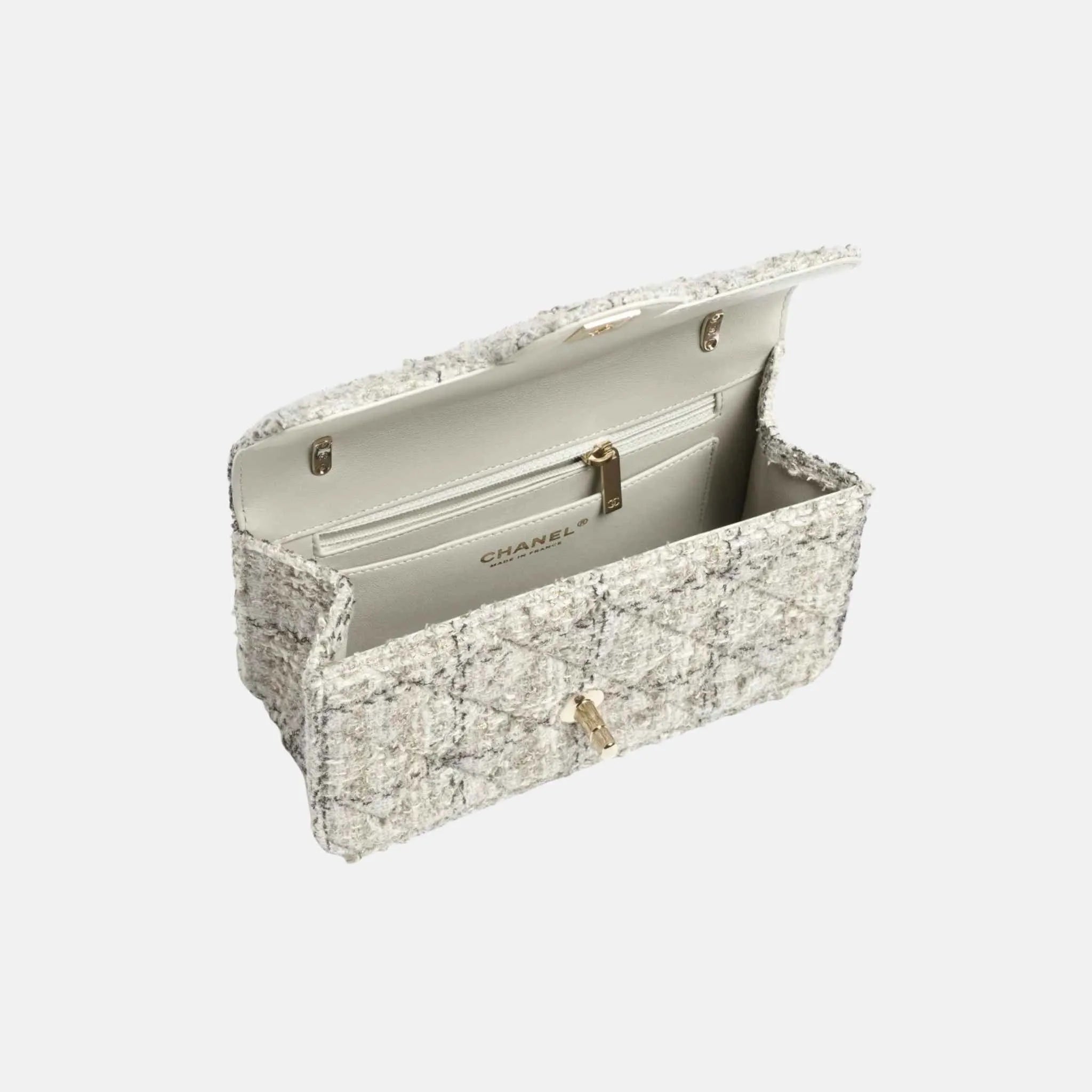 Mini Flap Bag in Wool Tweed and Gold Metal