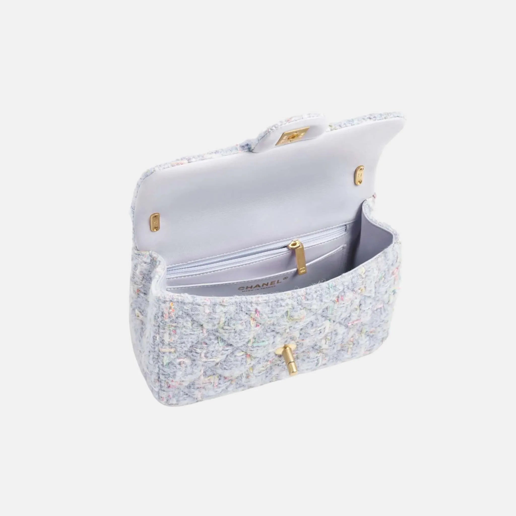 Mini Flap Bag in Wool Tweed with Imitation Pearls