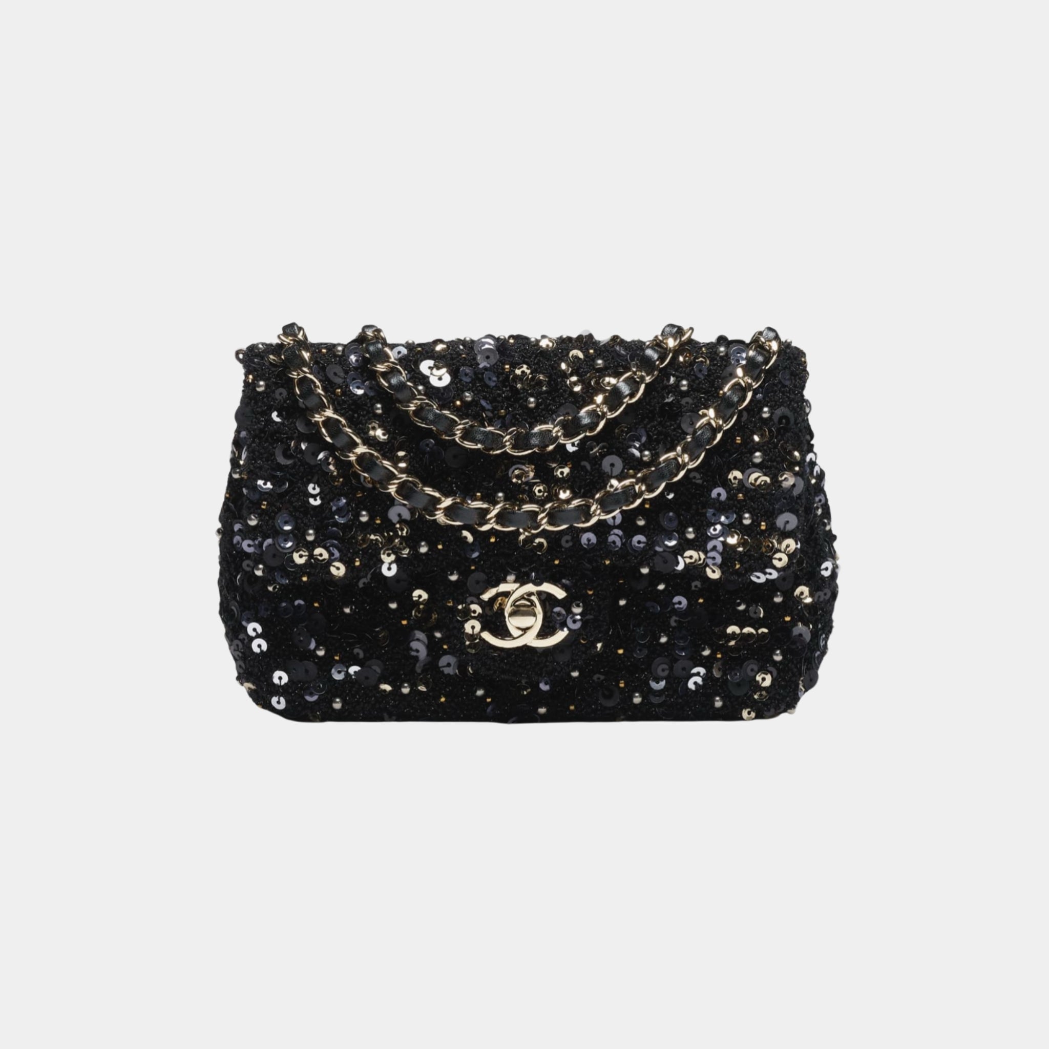 Mini Flap Bag in Sequins and Imitation Pearls