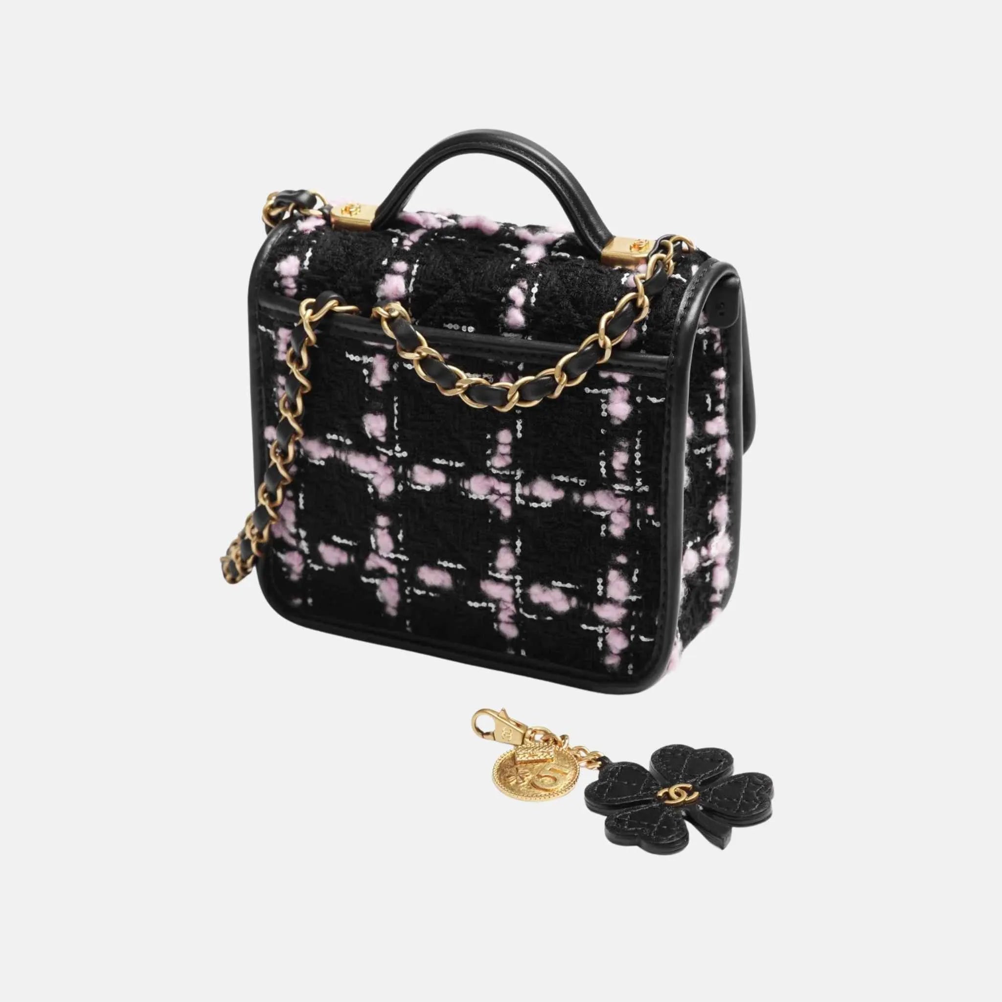 Mini Flap Bag with Handle in Wool Tweed and Calfskin