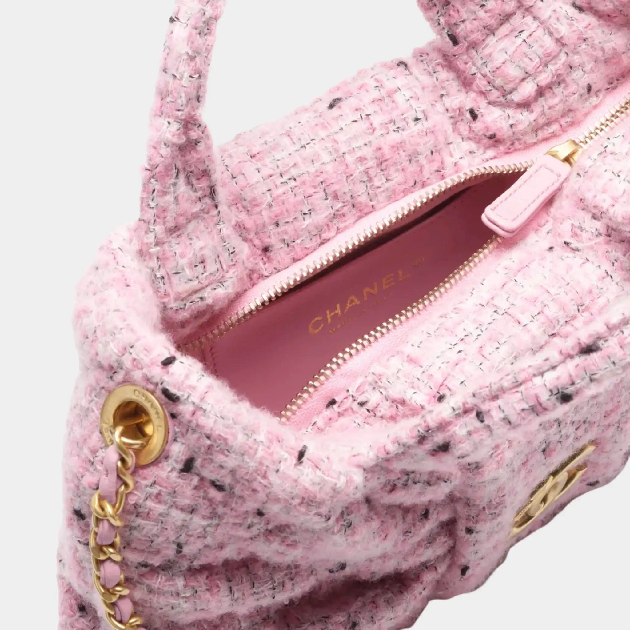 Mini Knot Bag Tweed & Gold Metal Pink Black & White