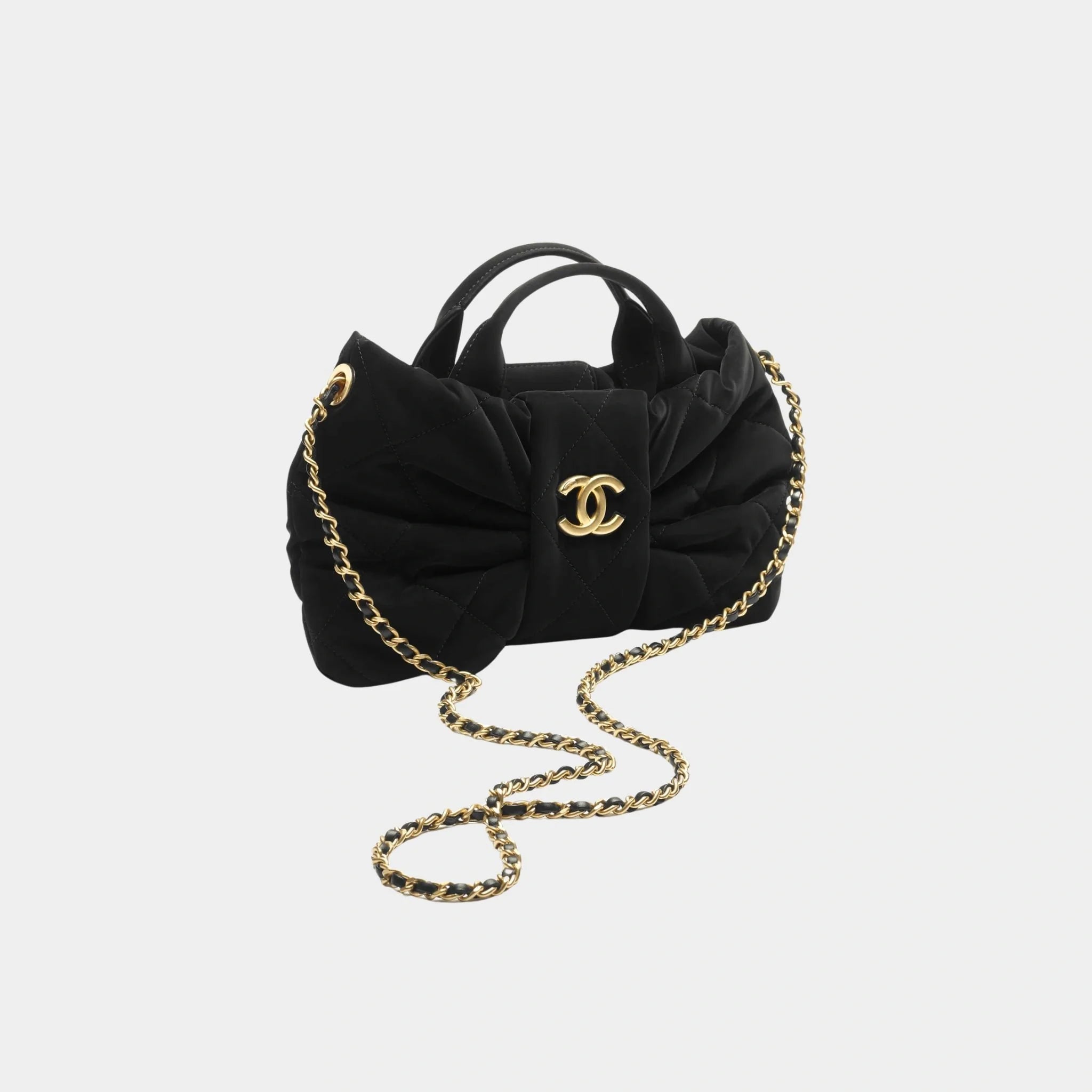 Mini Knot Bag Velvet Effect Nylon & Gold Metal Black