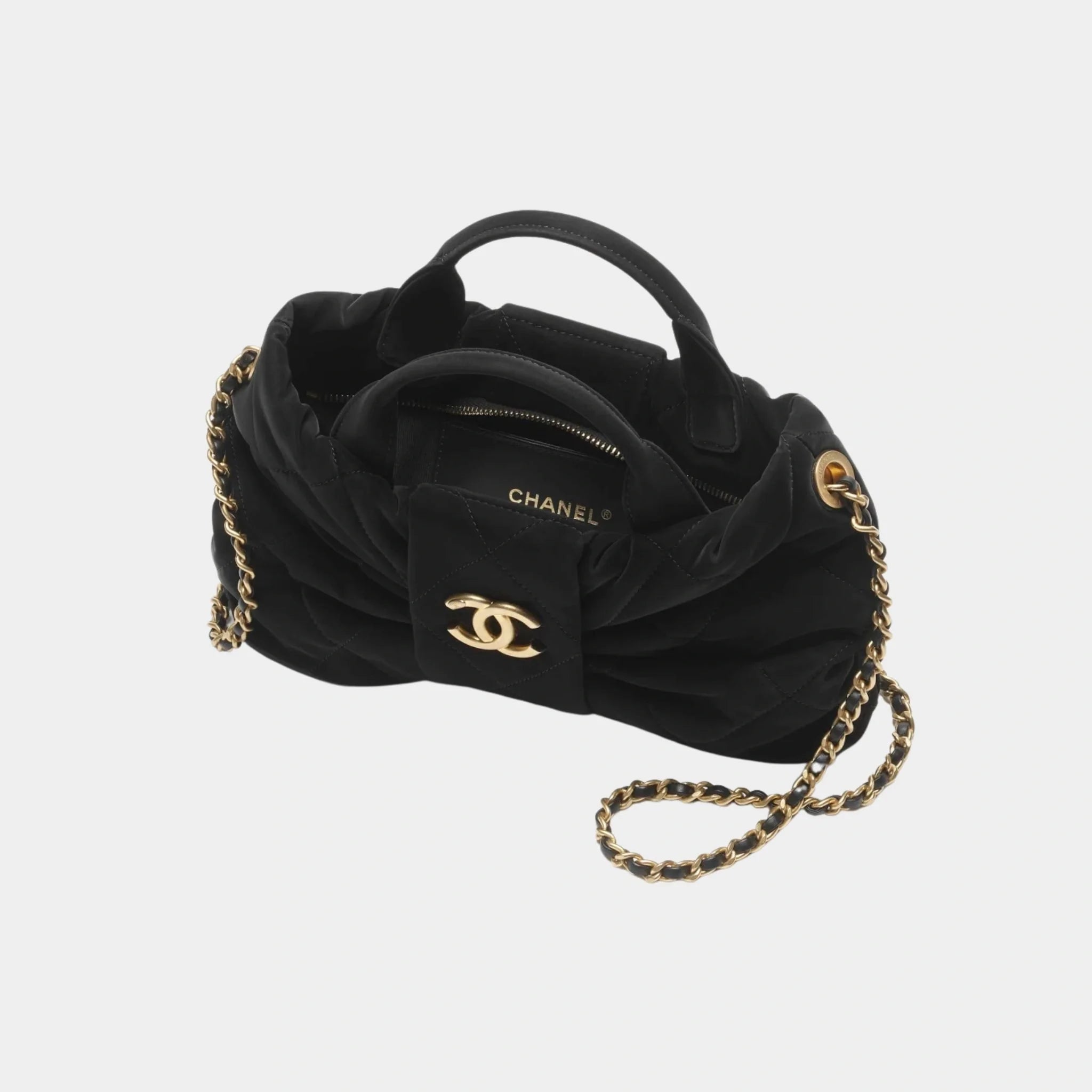 Mini Knot Bag Velvet Effect Nylon & Gold Metal Black
