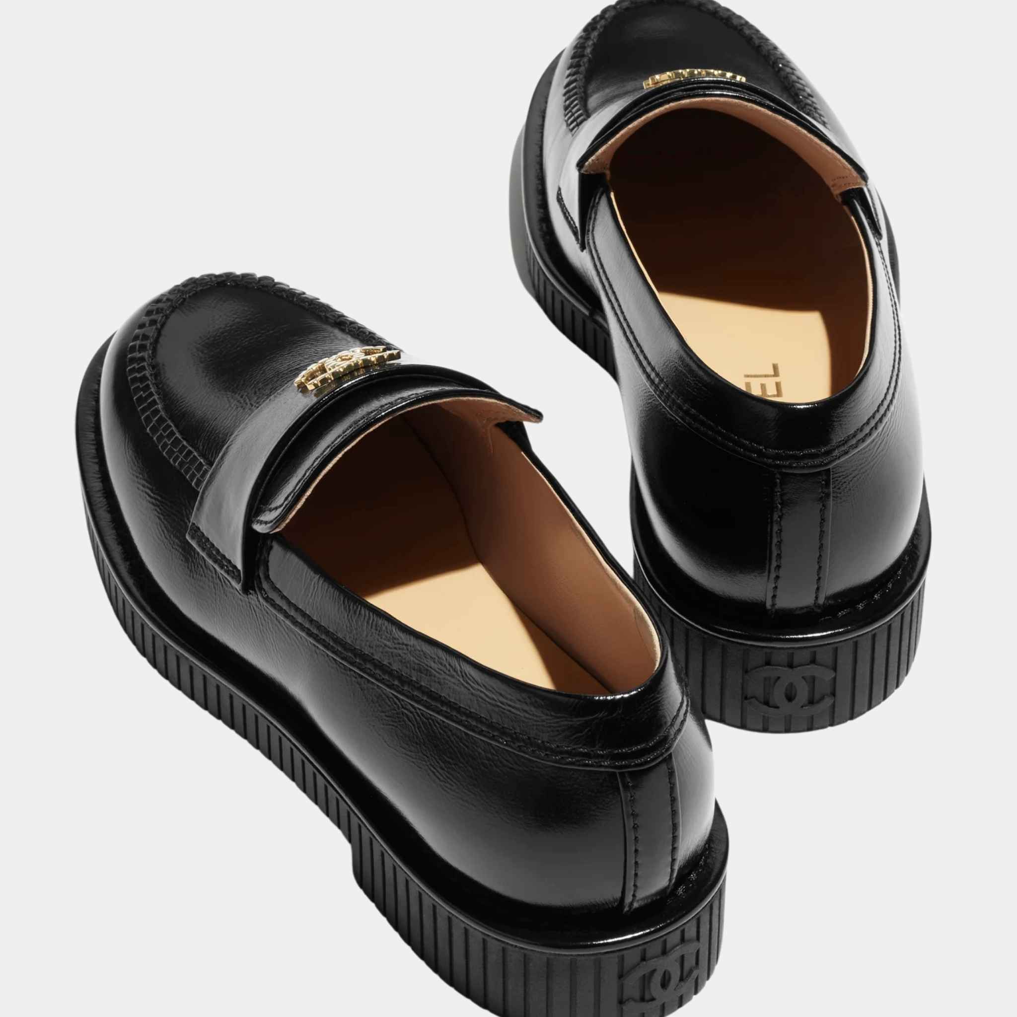 Moccasins Shiny Crumpled Calfskin  Black