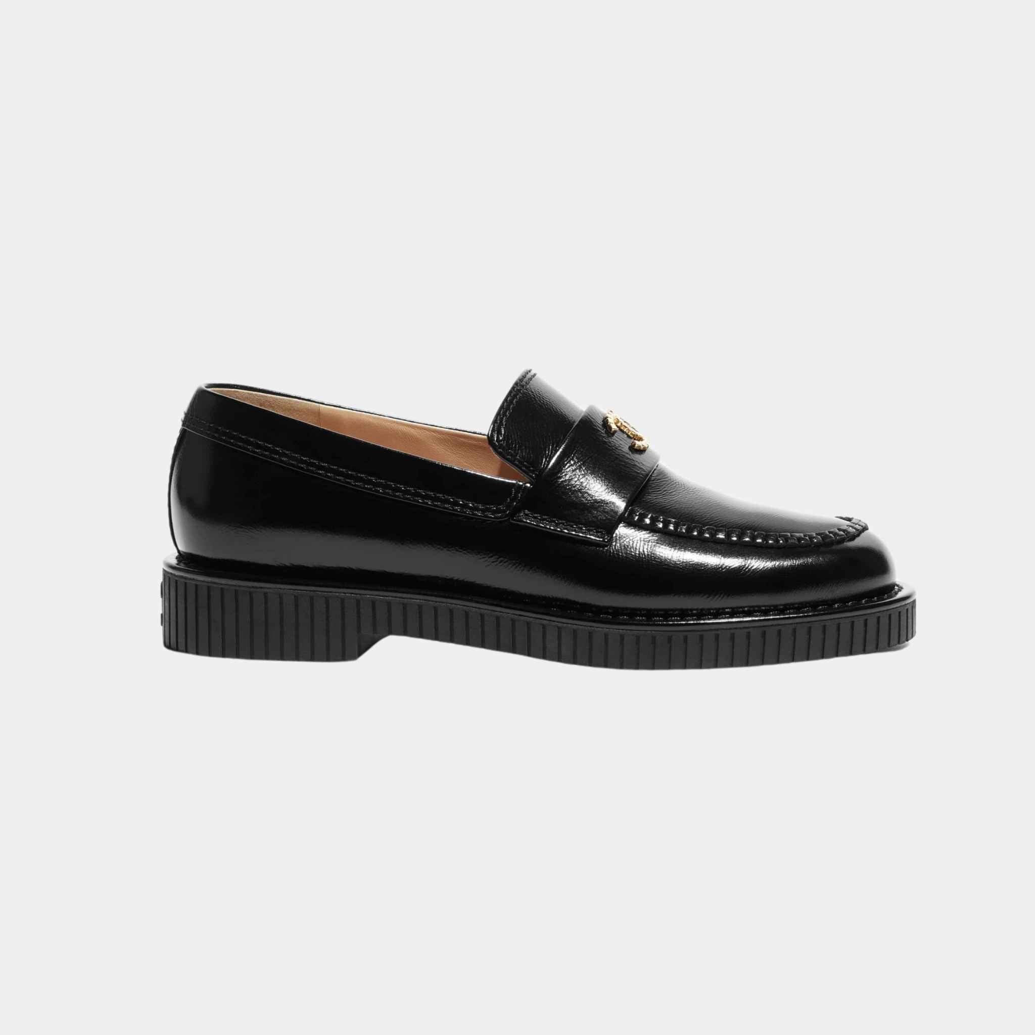Moccasins Shiny Crumpled Calfskin  Black