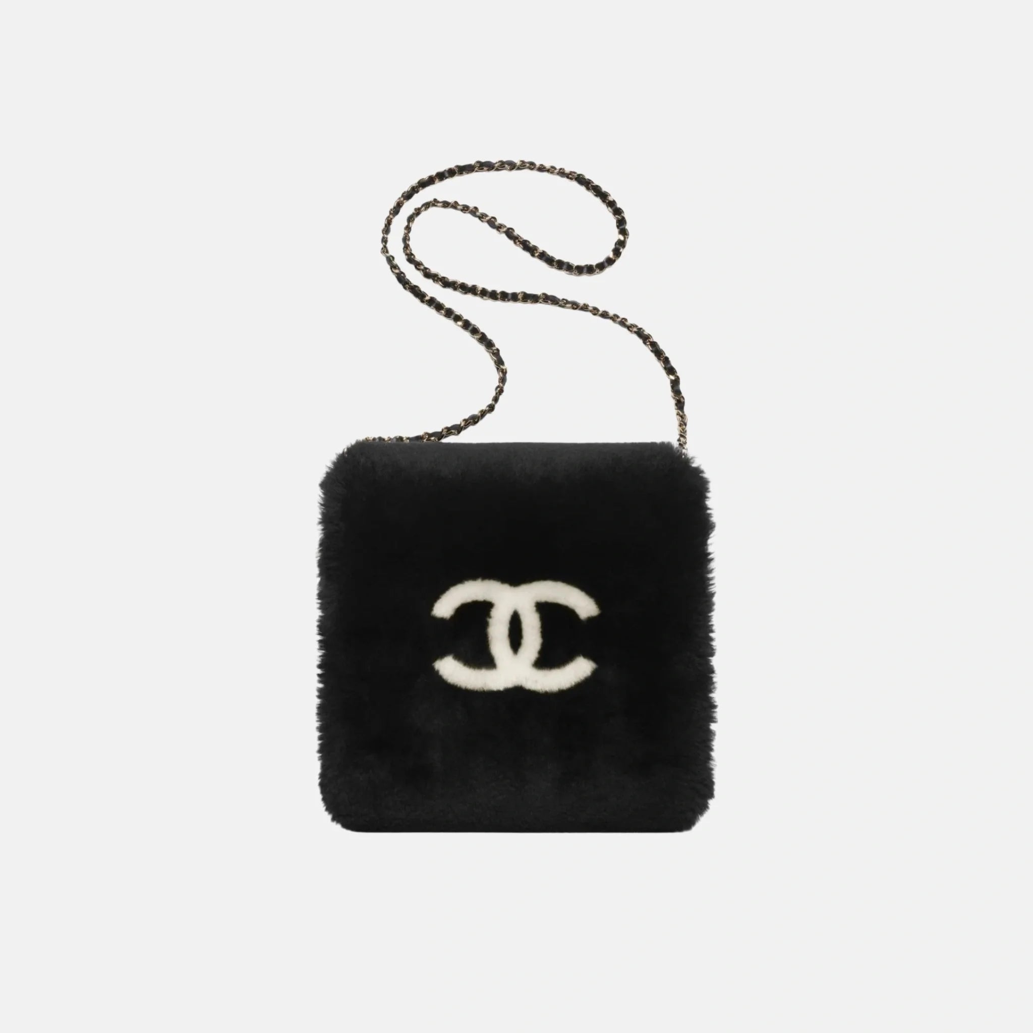 Chanel Muff Shearling Lambskin, Black, Front