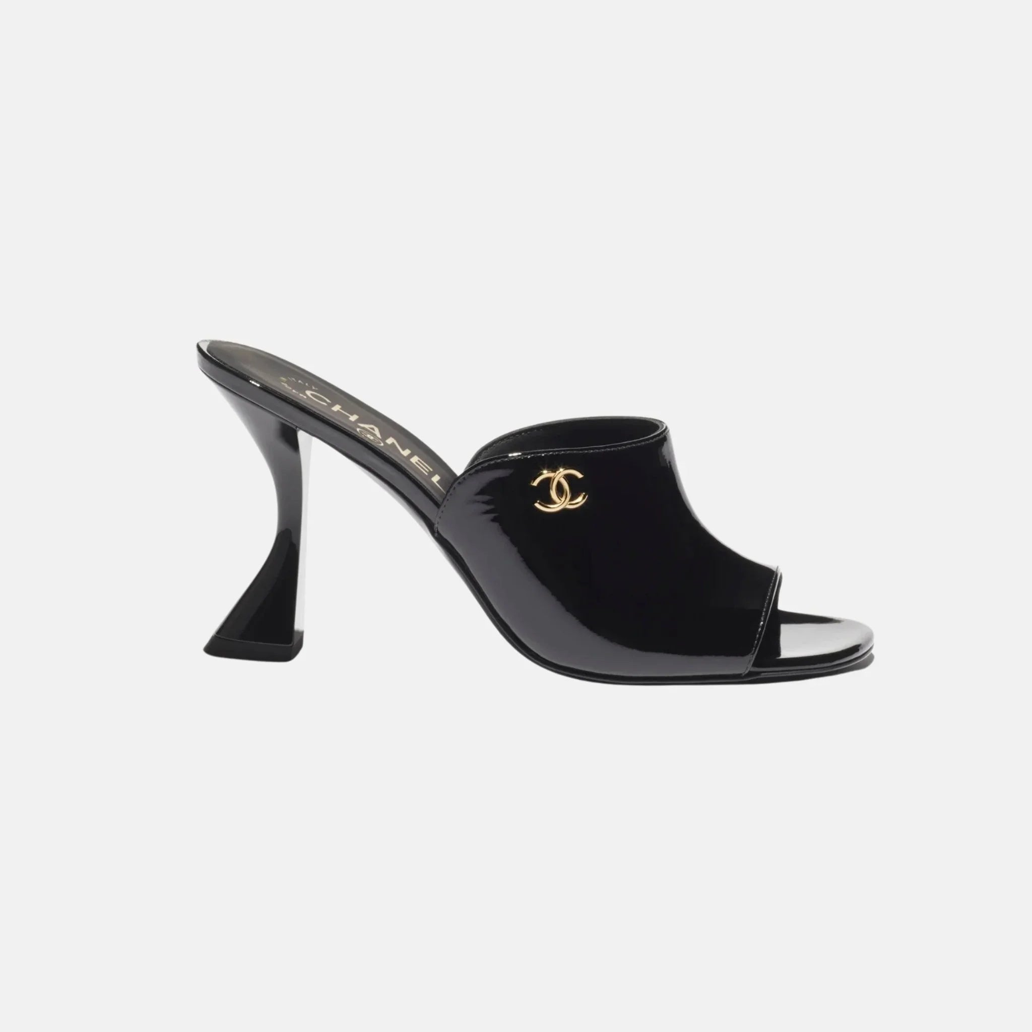 Chanel Mules in Patent Calfskin, Black, Side