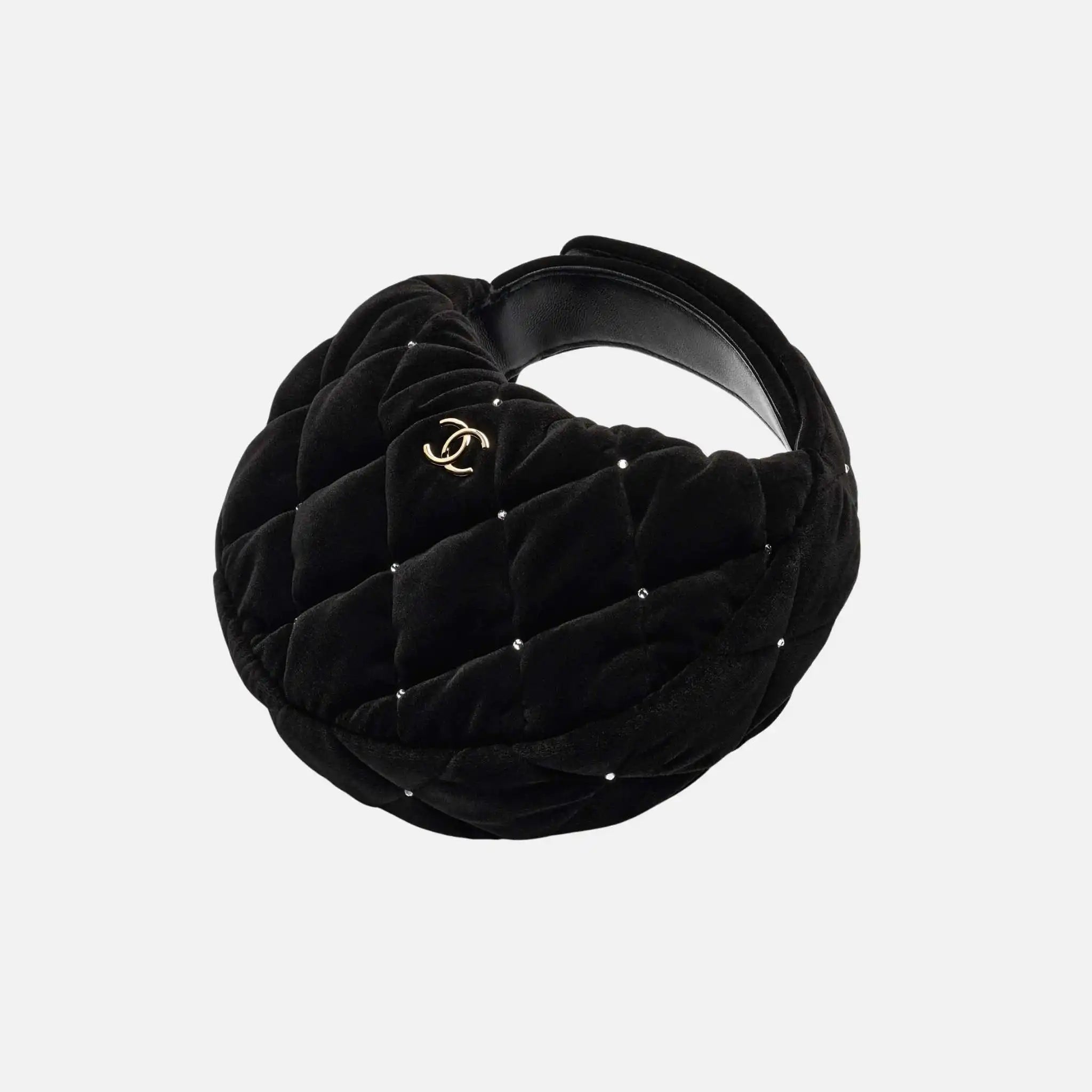 Chanel Pouch Velvet Diamante Gold Tone Metal, Front