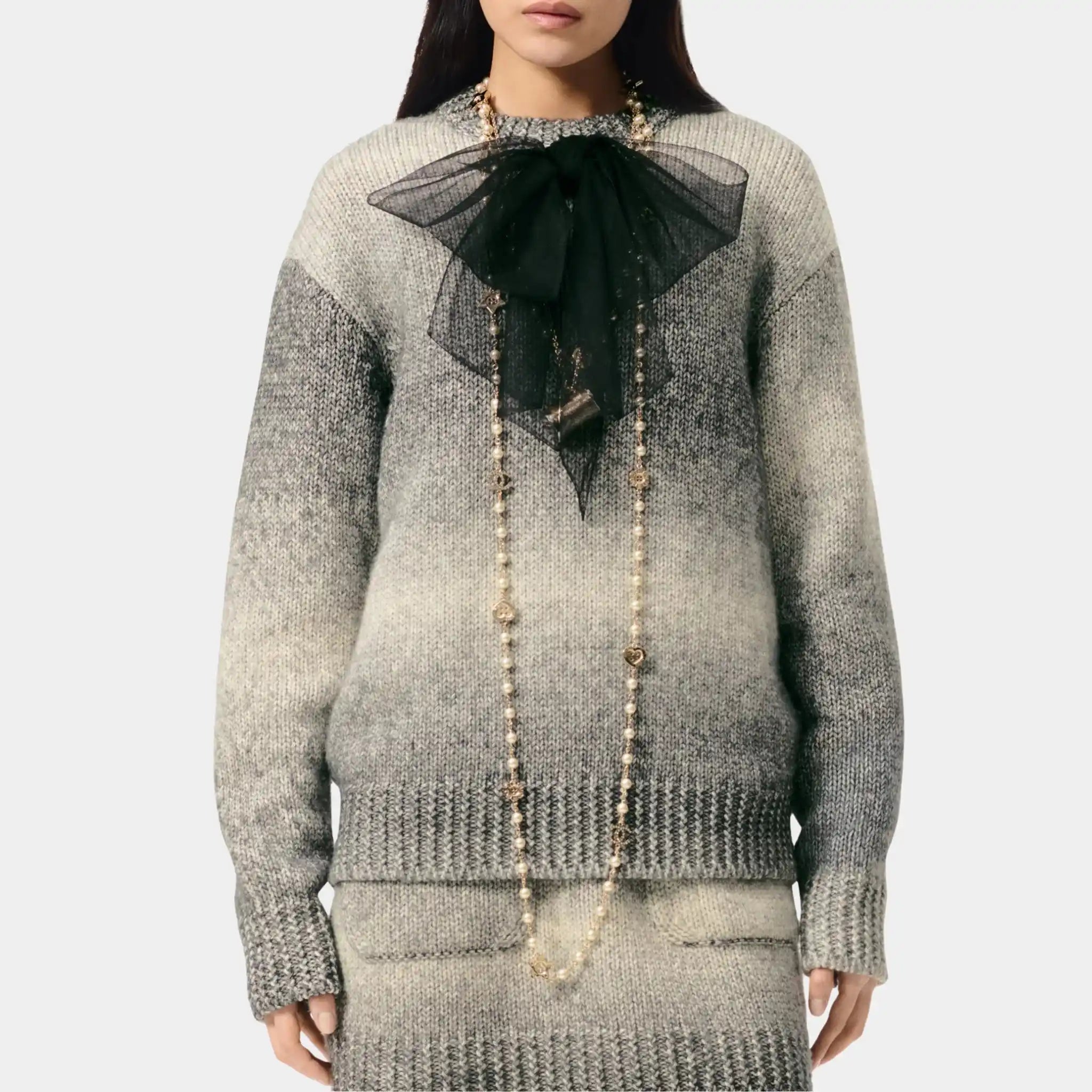 Chanel Pullover in Textile Paper, Grey, Ecru, Front