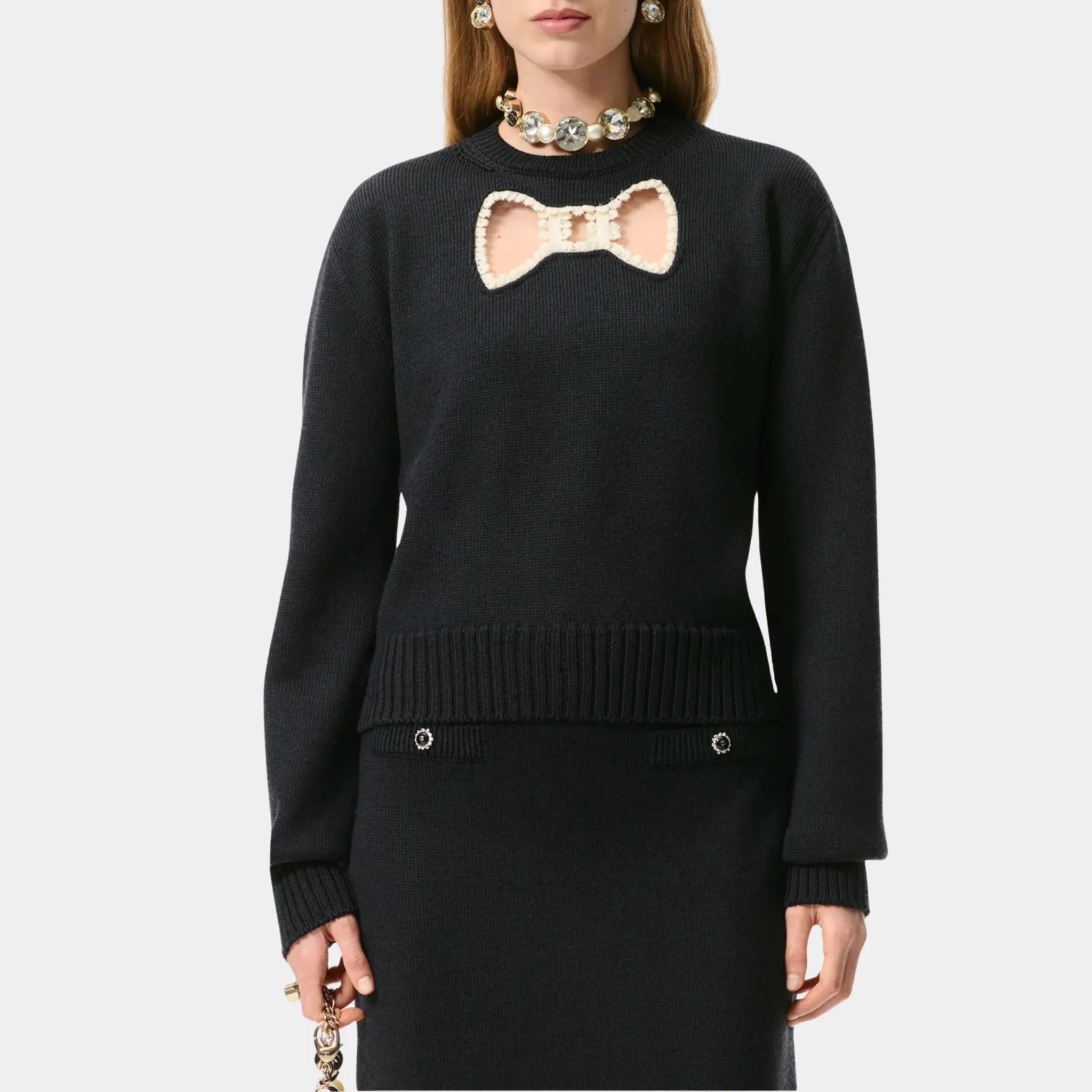 Chanel Pullover in Silk and Wool, Black, Ecru, Front