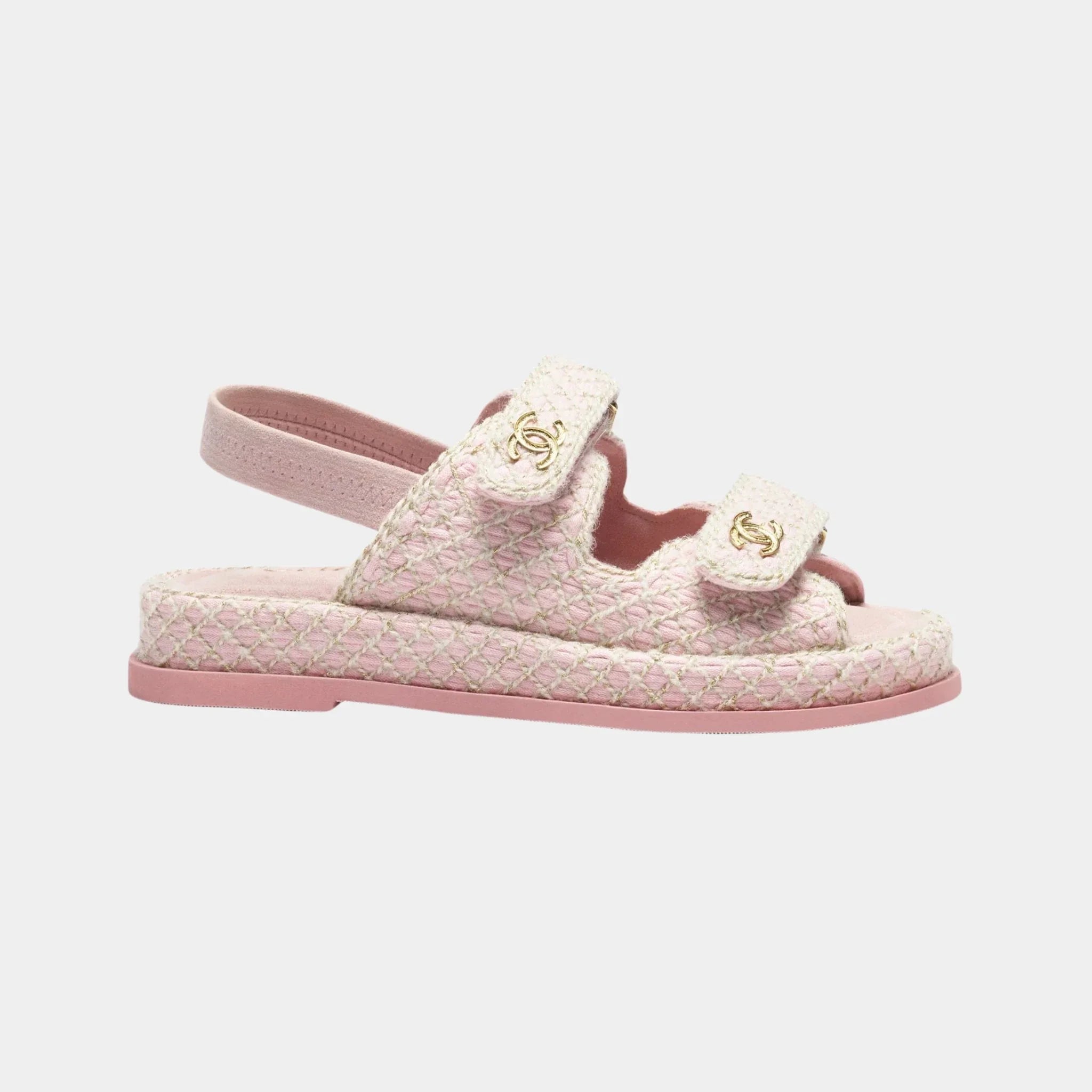 Chanel Sandal in Wool, Alpaca and Goat Velvet, Pink, Gold, Side