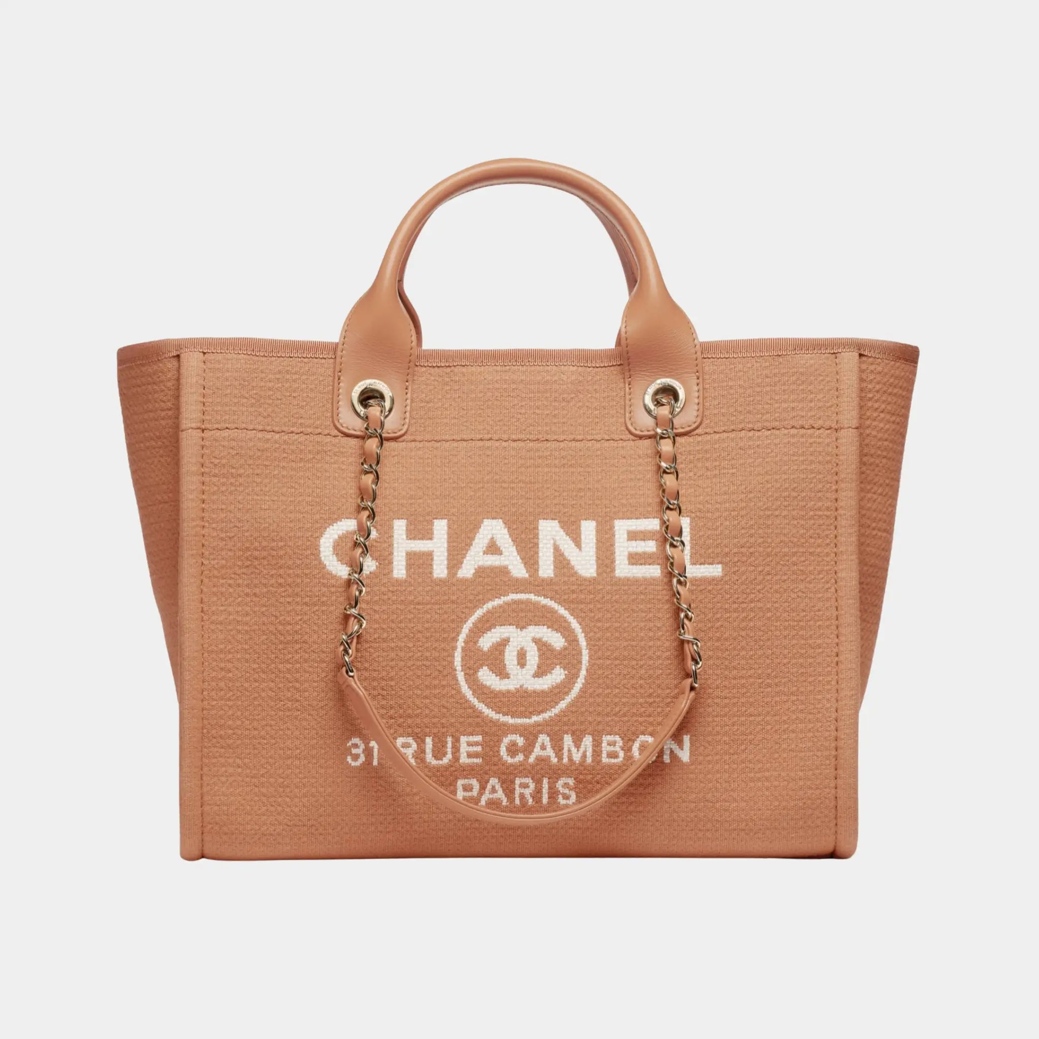 Shopping Bag in Canvas & Gold-Tone Metal