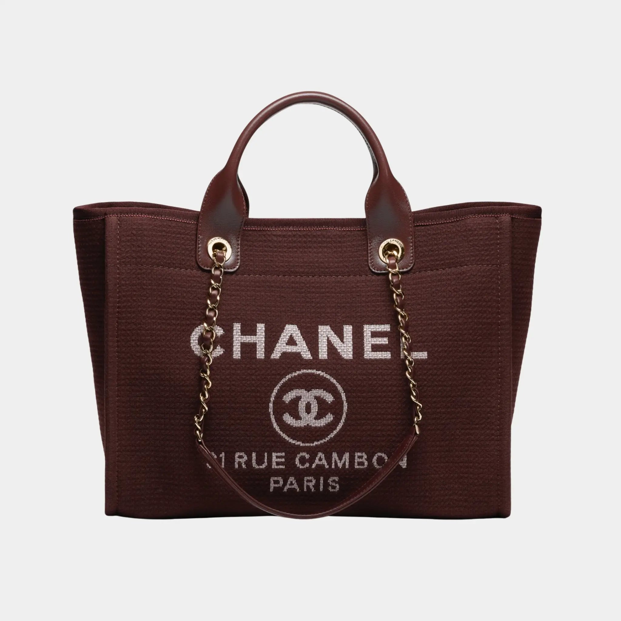 Shopping Bag in Canvas & Gold-Tone Metal