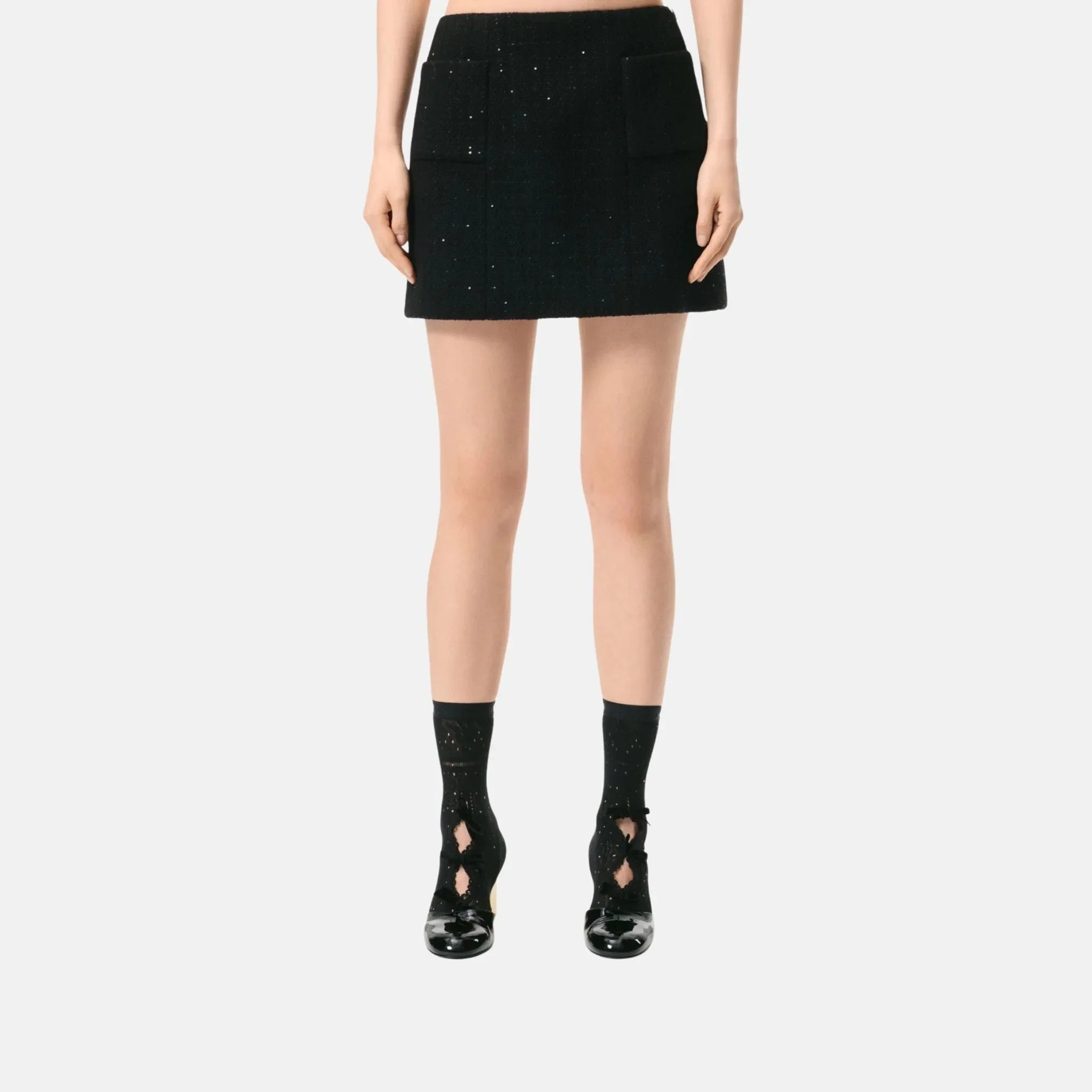 Chanel Short Skirt Glittered Wool Tweed