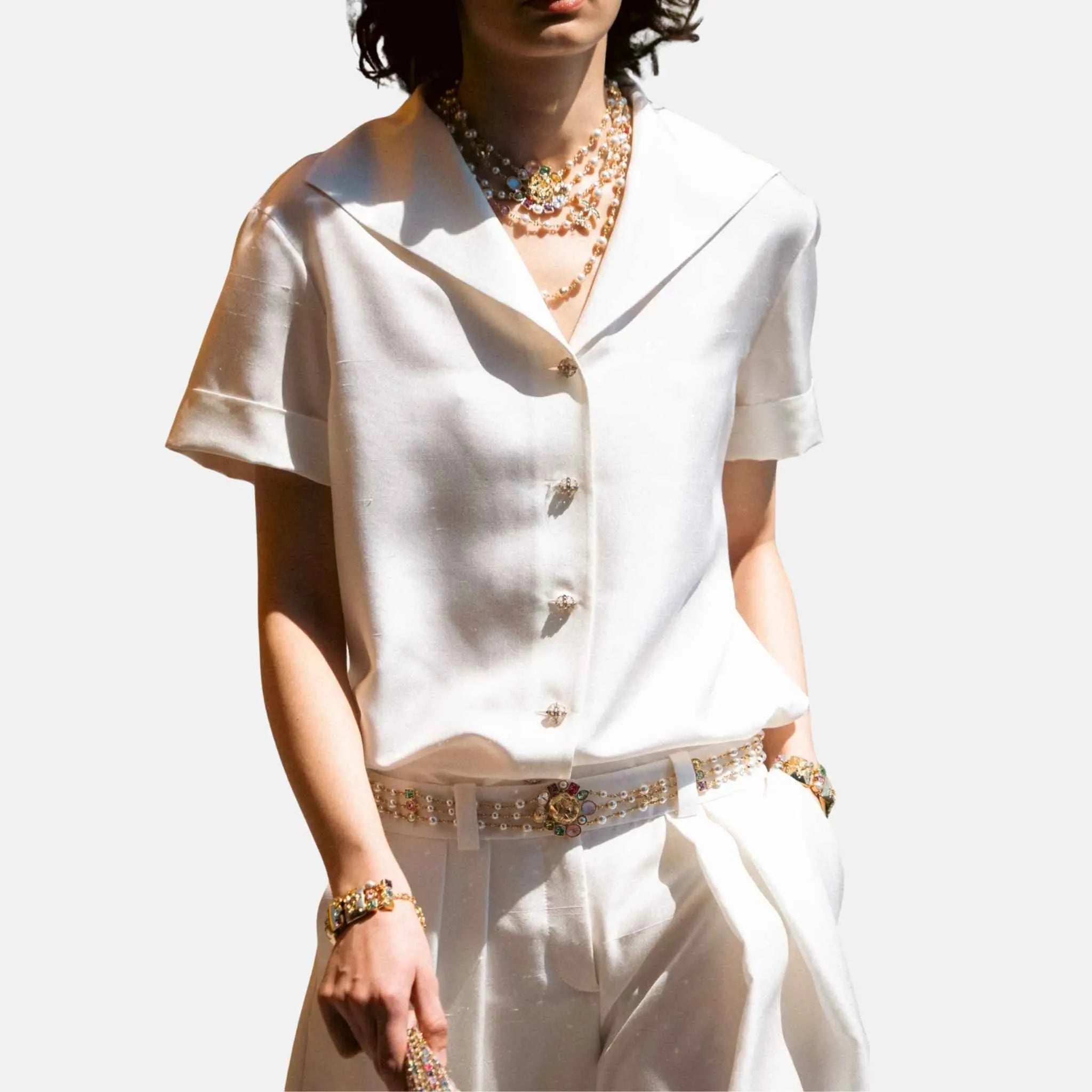 Chanel Short Sleeved Shirt in Silk Ivory