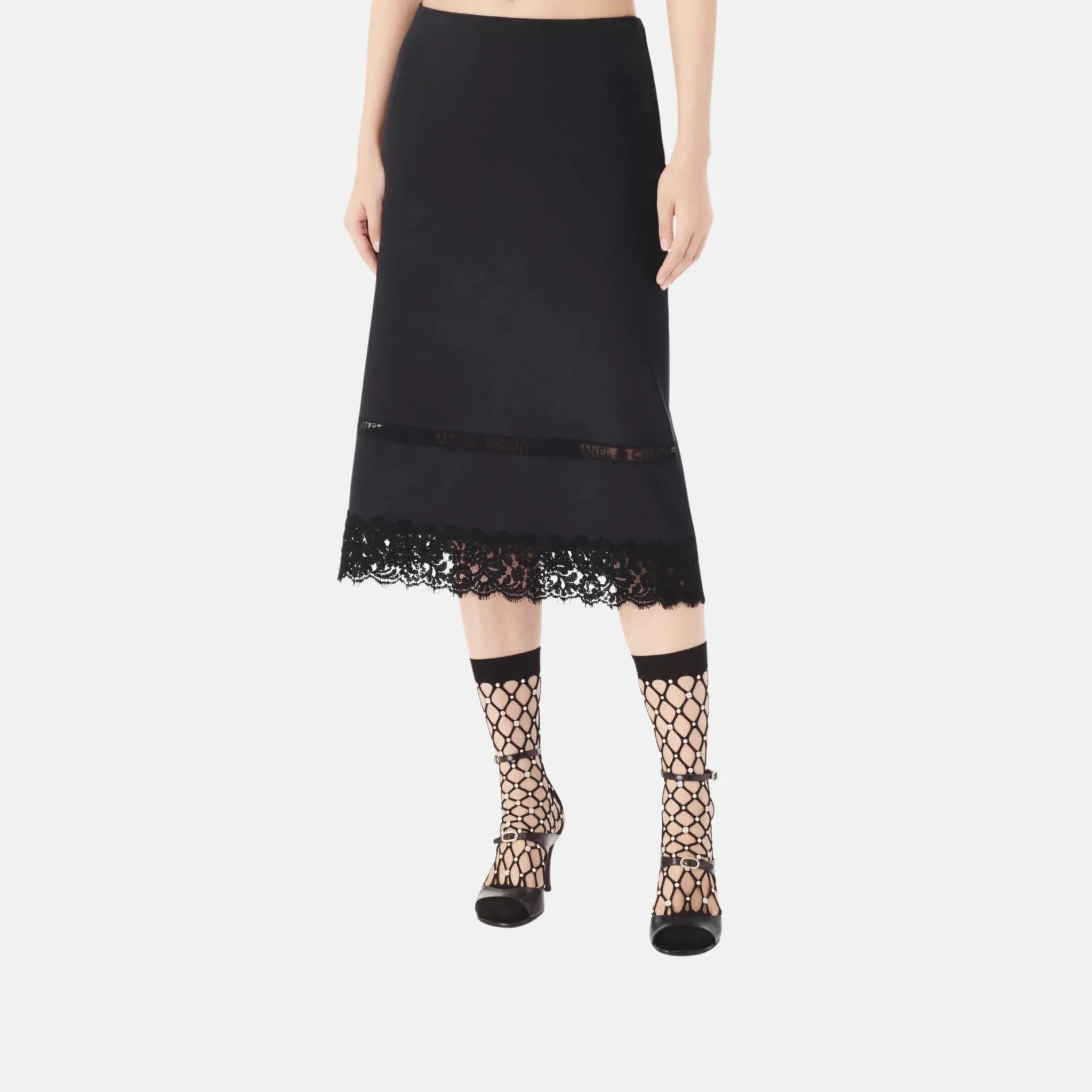 Skirt in Black Silk Satin and Lace