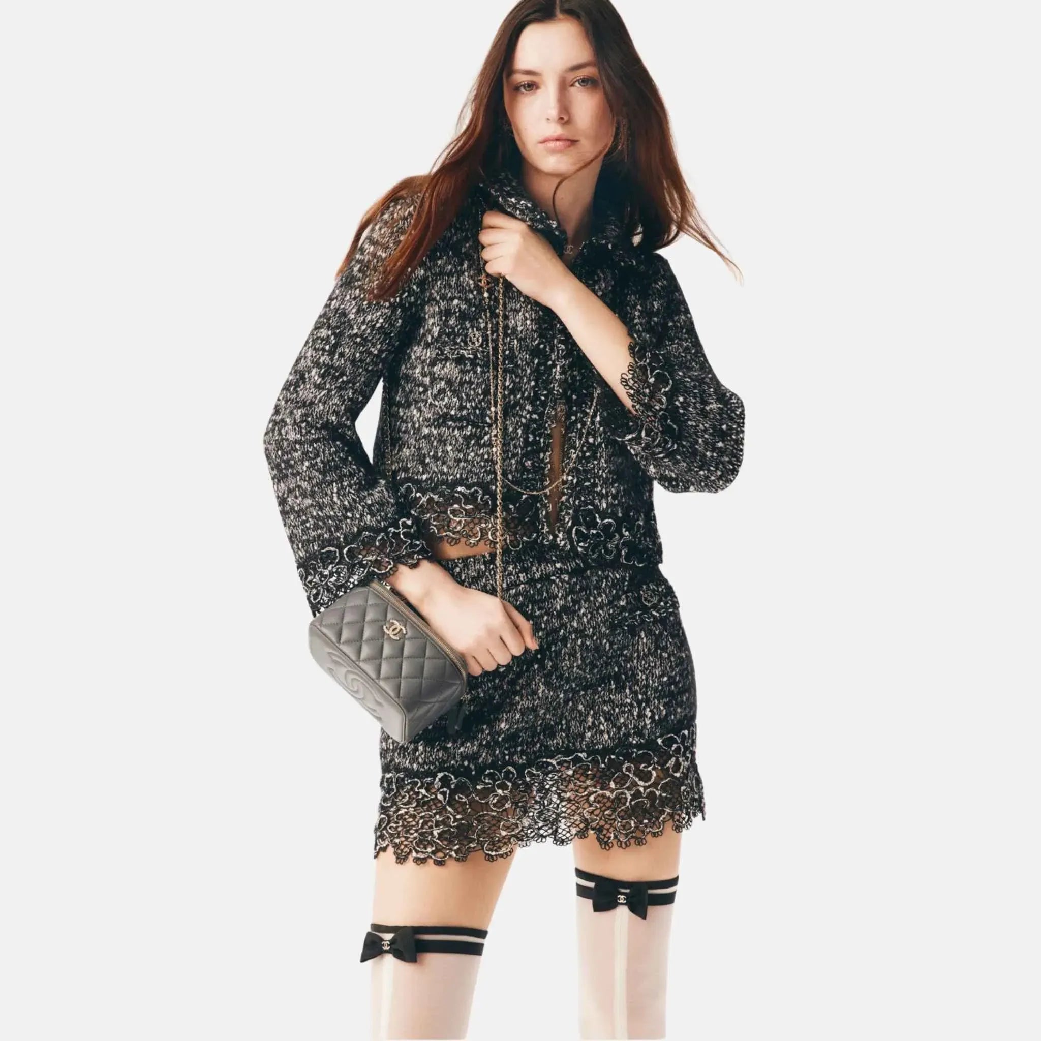 Skirt in Embroidered Cotton and Mohair