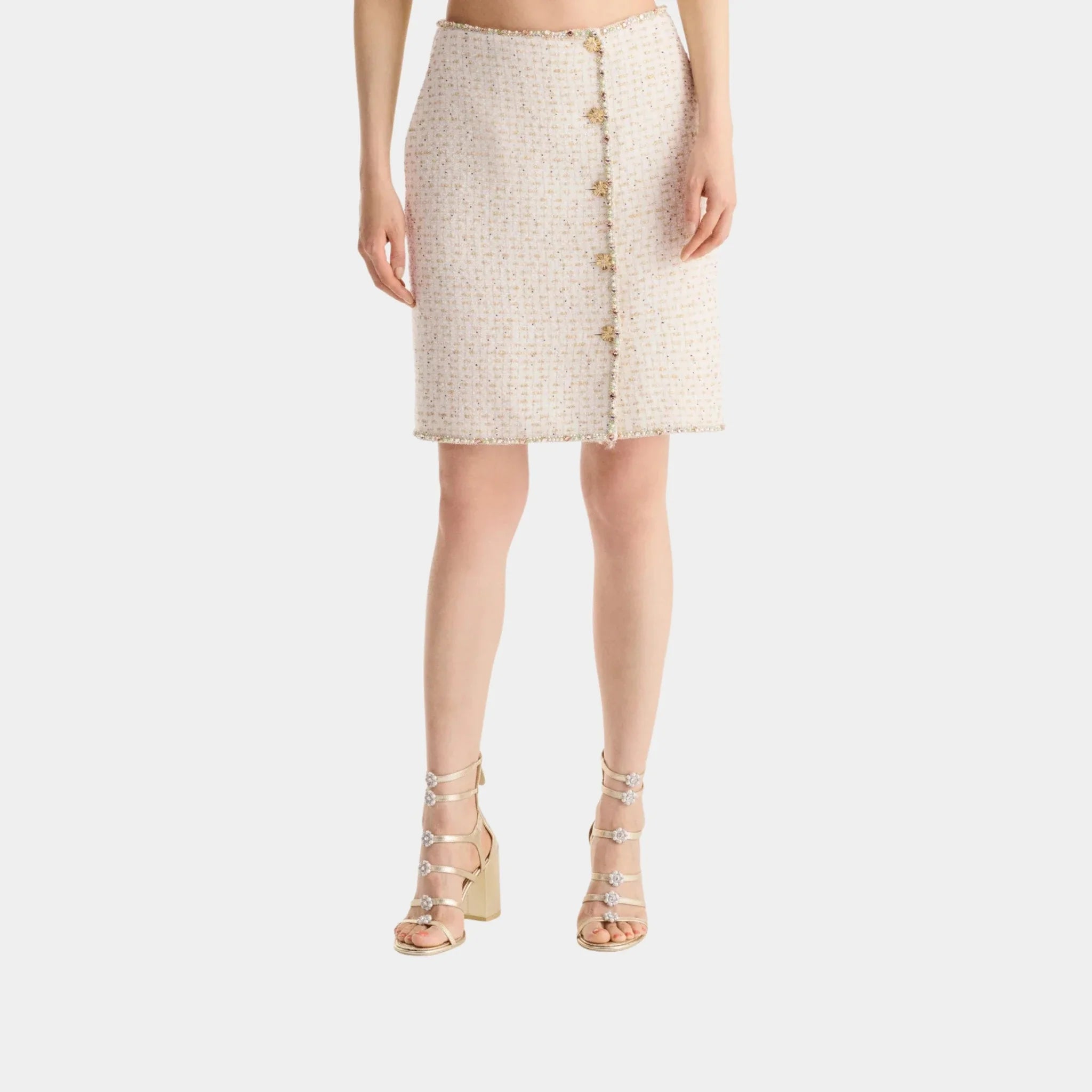 Chanel Skirt in Embroidered Cotton & Wool Tweed, Front