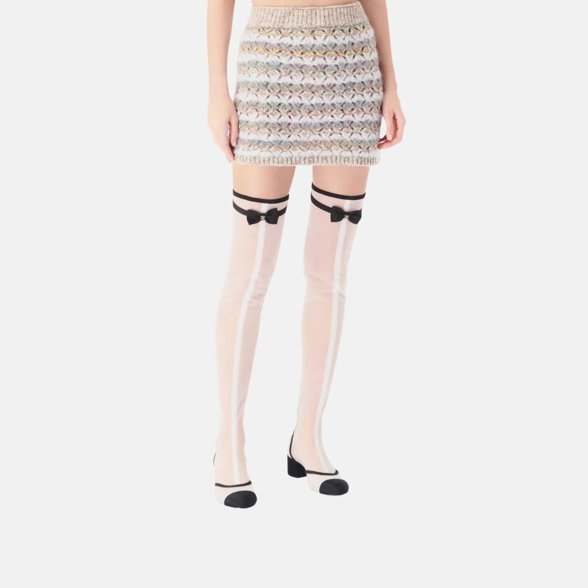 Skirt in Light Gray and Multicolor Wool and Cashmere