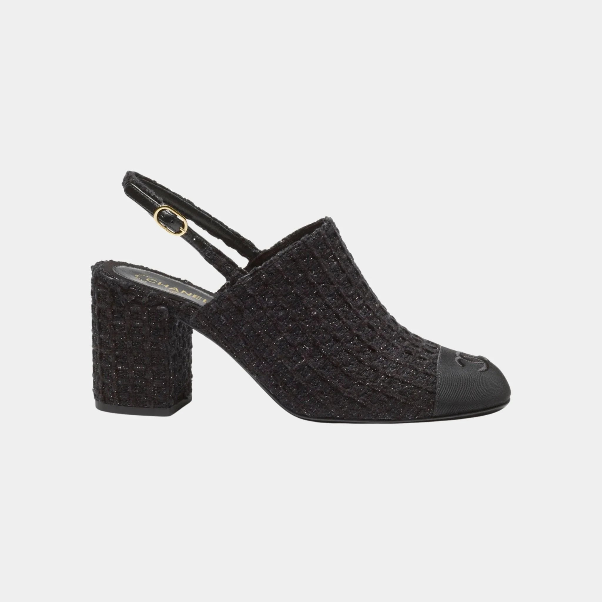 Chanel Slingback in Cotton Tweed & Grosgrain, Black, Side