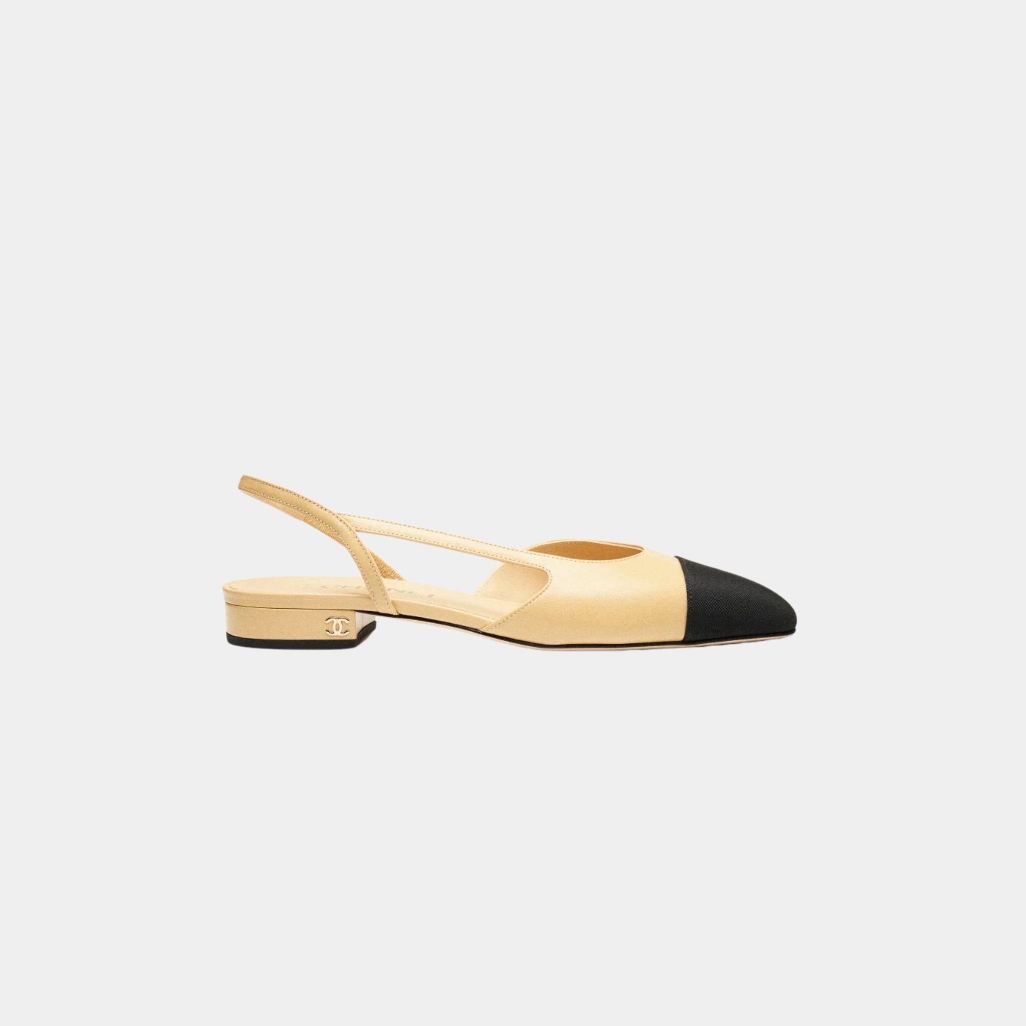 Chanel Slingback in Goatskin and Grosgrain, Beige, Side