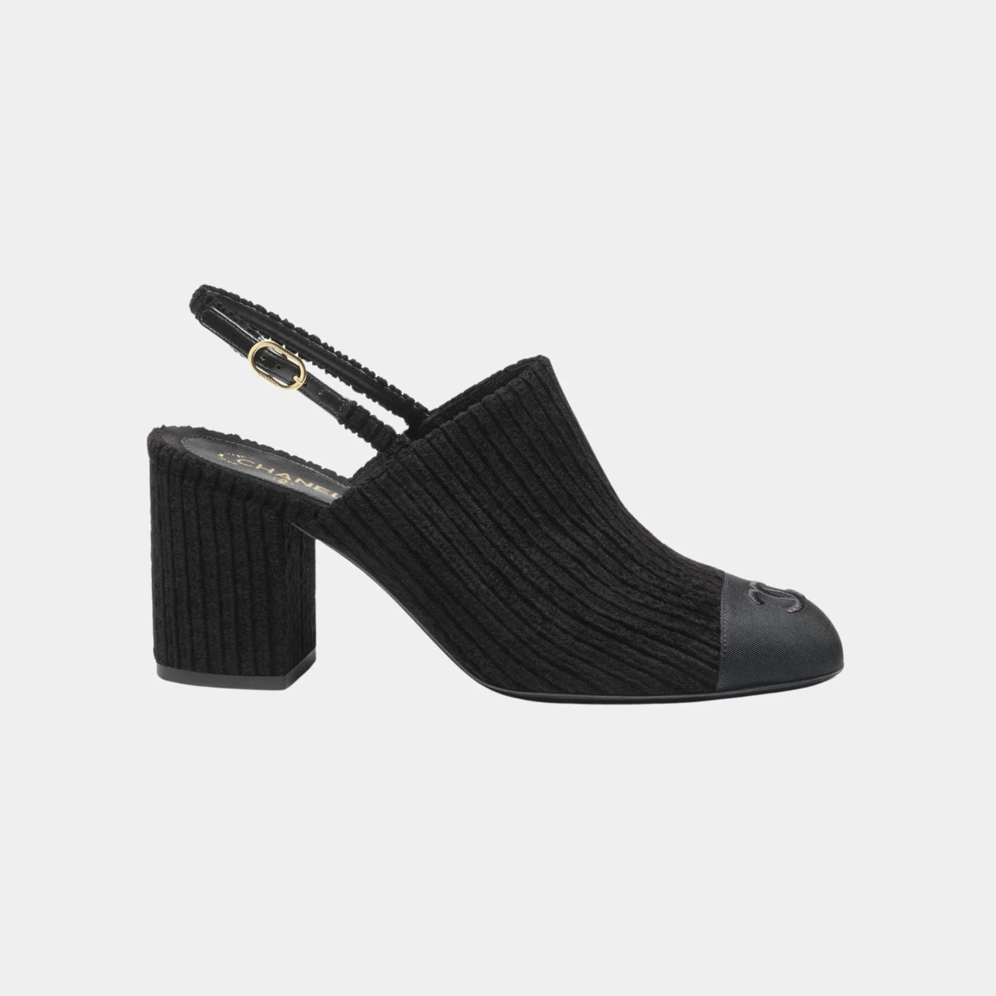 Chanel Slingbacks Corduroy & Grosgrain, Black, Side