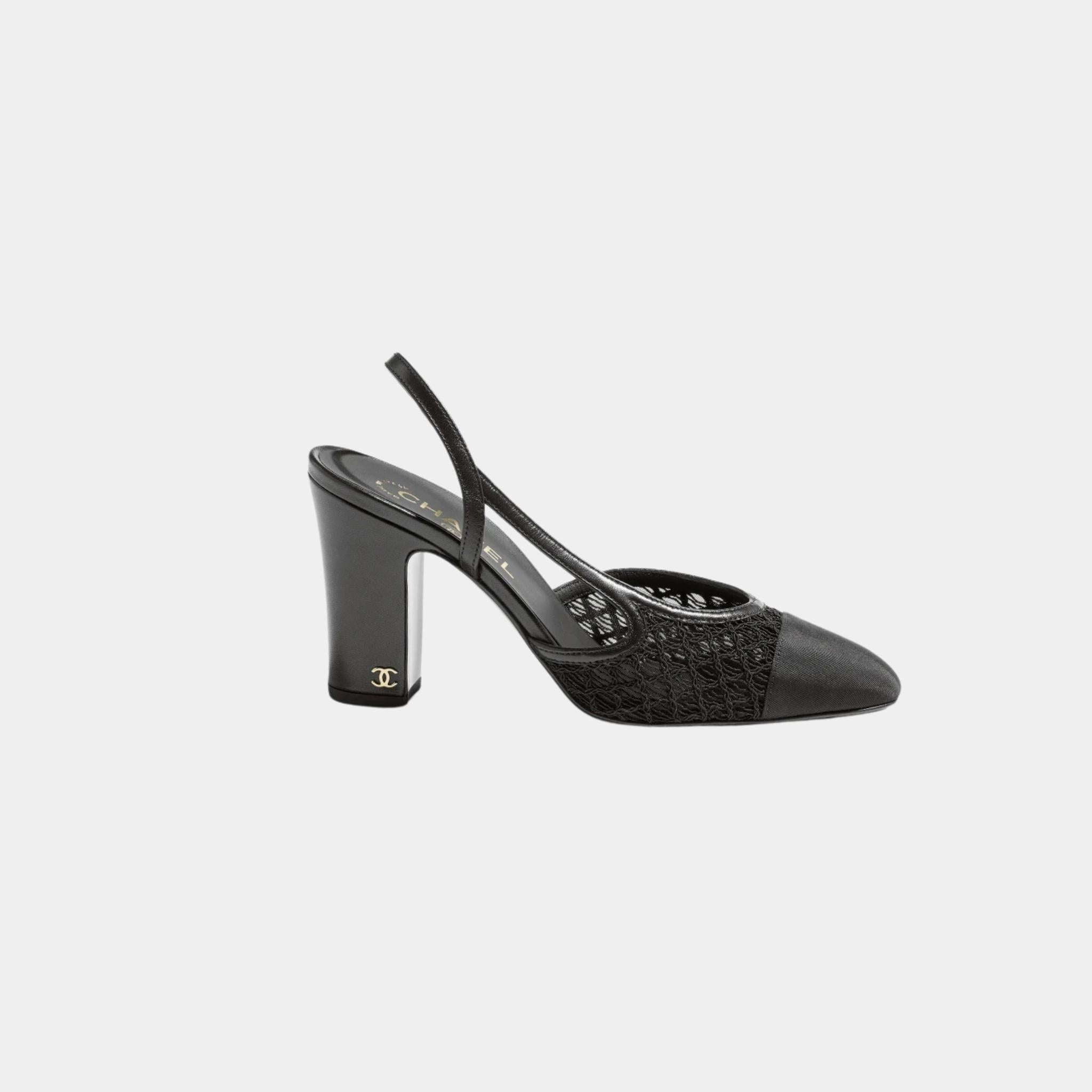 Chanel Slingbacks In Embroidery and Grosgrain, Black, Side