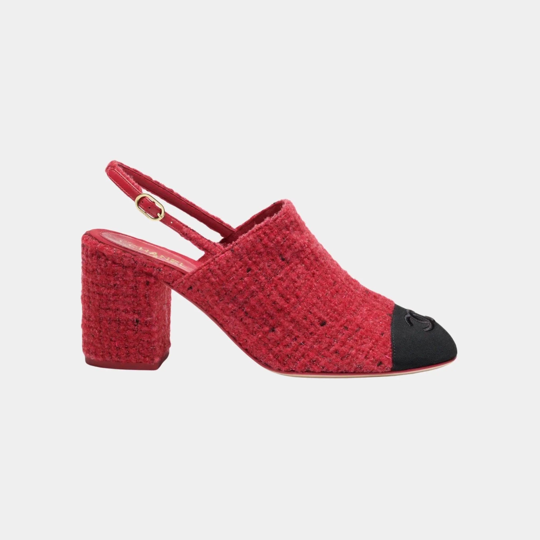 Chanel Slingbacks in Tweed and Grosgrain, Red, Black, Side