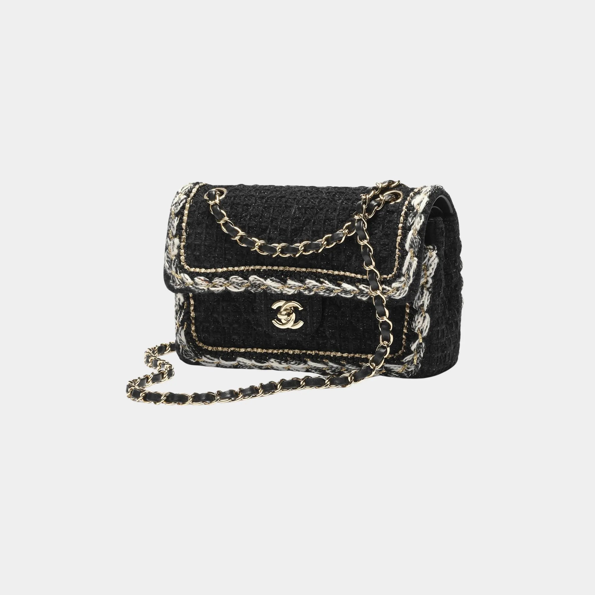 Small Classic Bag Cotton Tweed & Gold Metal Black